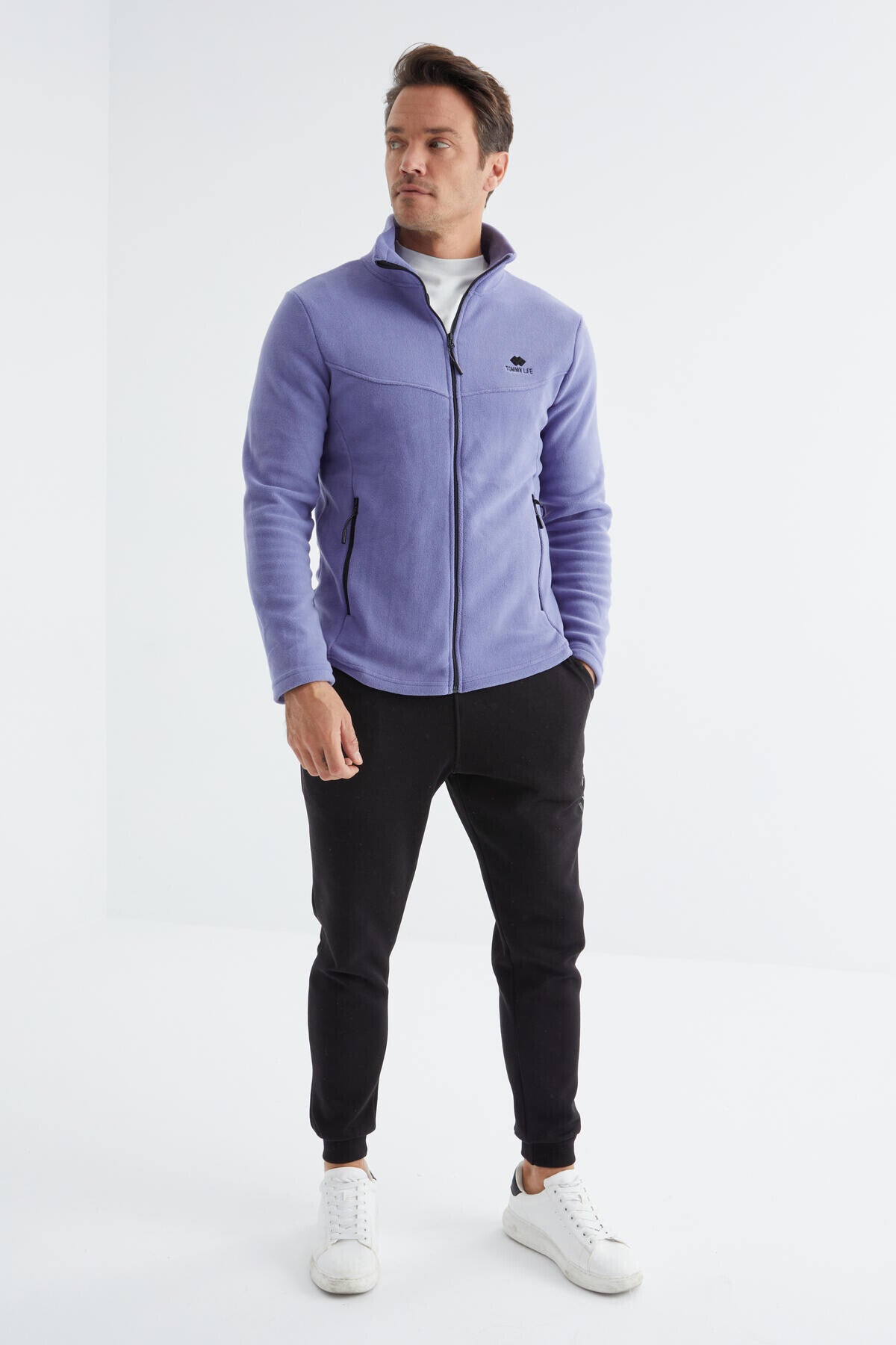 Açık Eflatun Fermuarlı Dik Yaka Standart Kalıp Erkek Polar Sweatshirt - 88134
