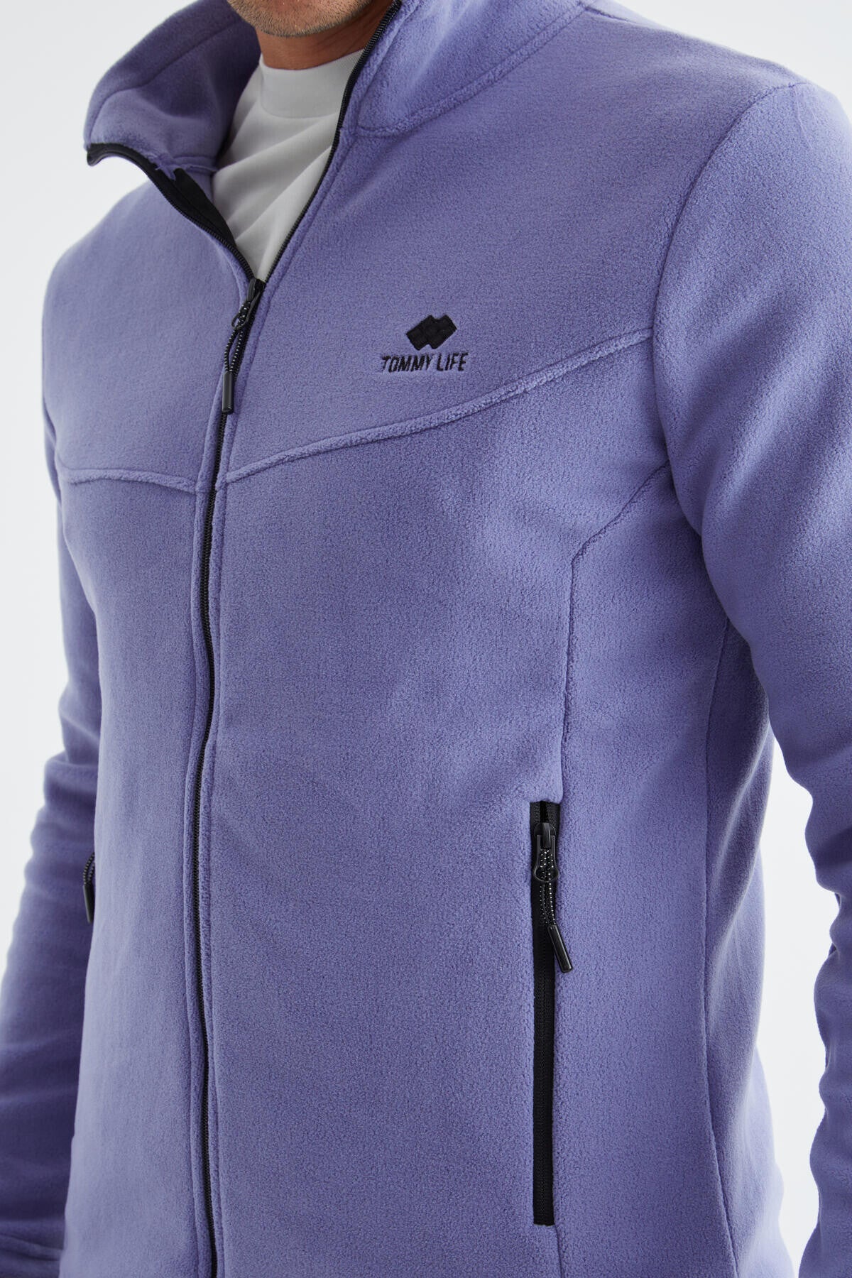 Açık Eflatun Fermuarlı Dik Yaka Standart Kalıp Erkek Polar Sweatshirt - 88134