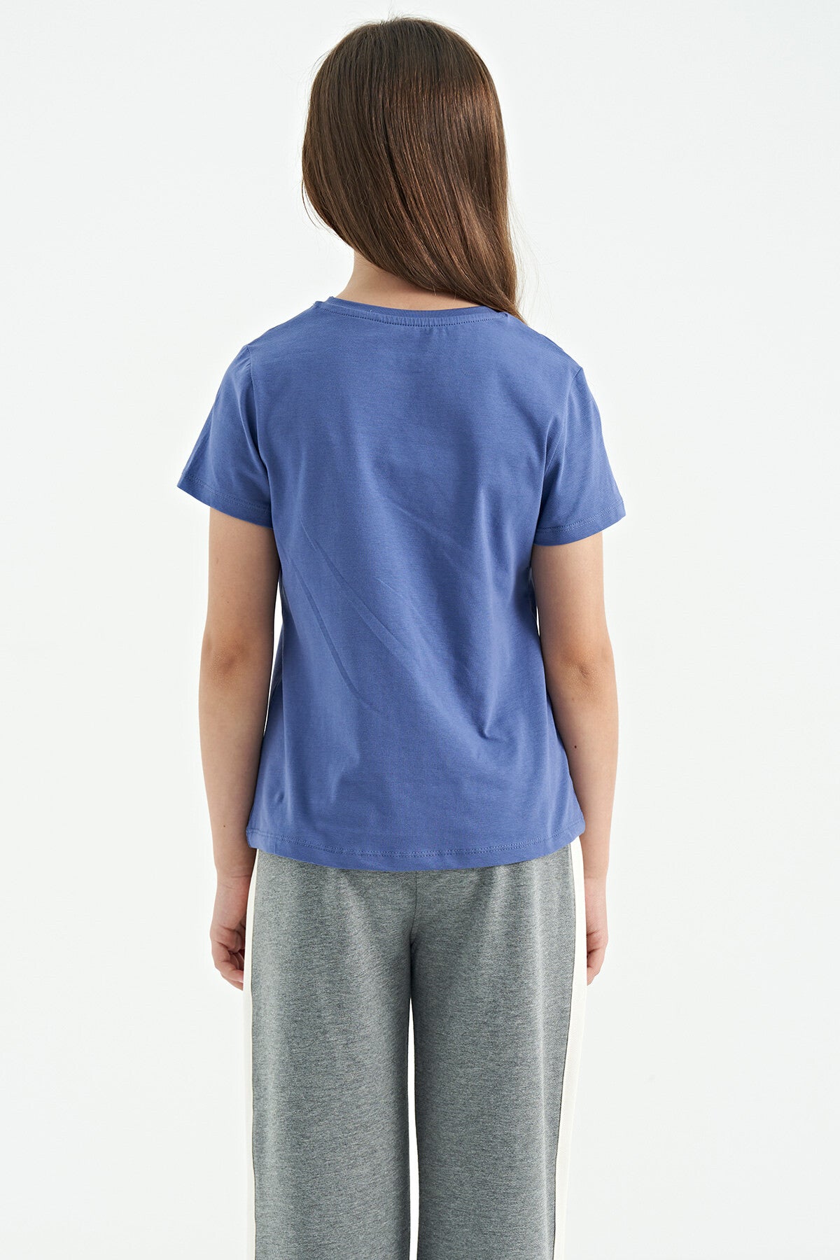 Açık Eflatun O Yaka Baskı Detaylı Rahat Kalıp Kız Çocuk T-Shirt - 75129