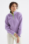 Light Lilac Half-Zip Hem Drawstring High Collar Oversize Women's Fleece Sweatshirt - 97234
