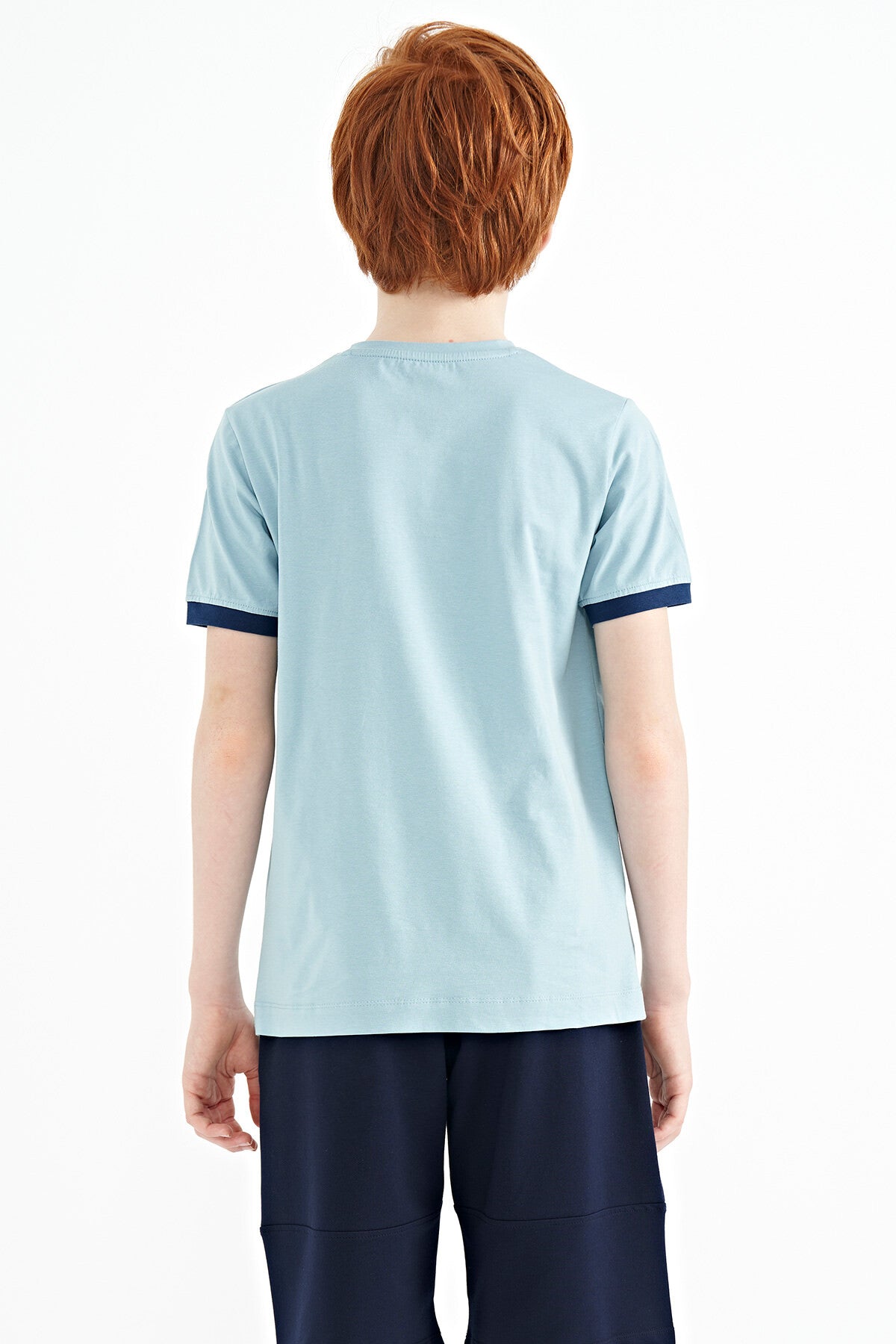 Açık Mavi Baskılı Standart Kalıp O Yaka Erkek Çocuk T-Shirt - 11097