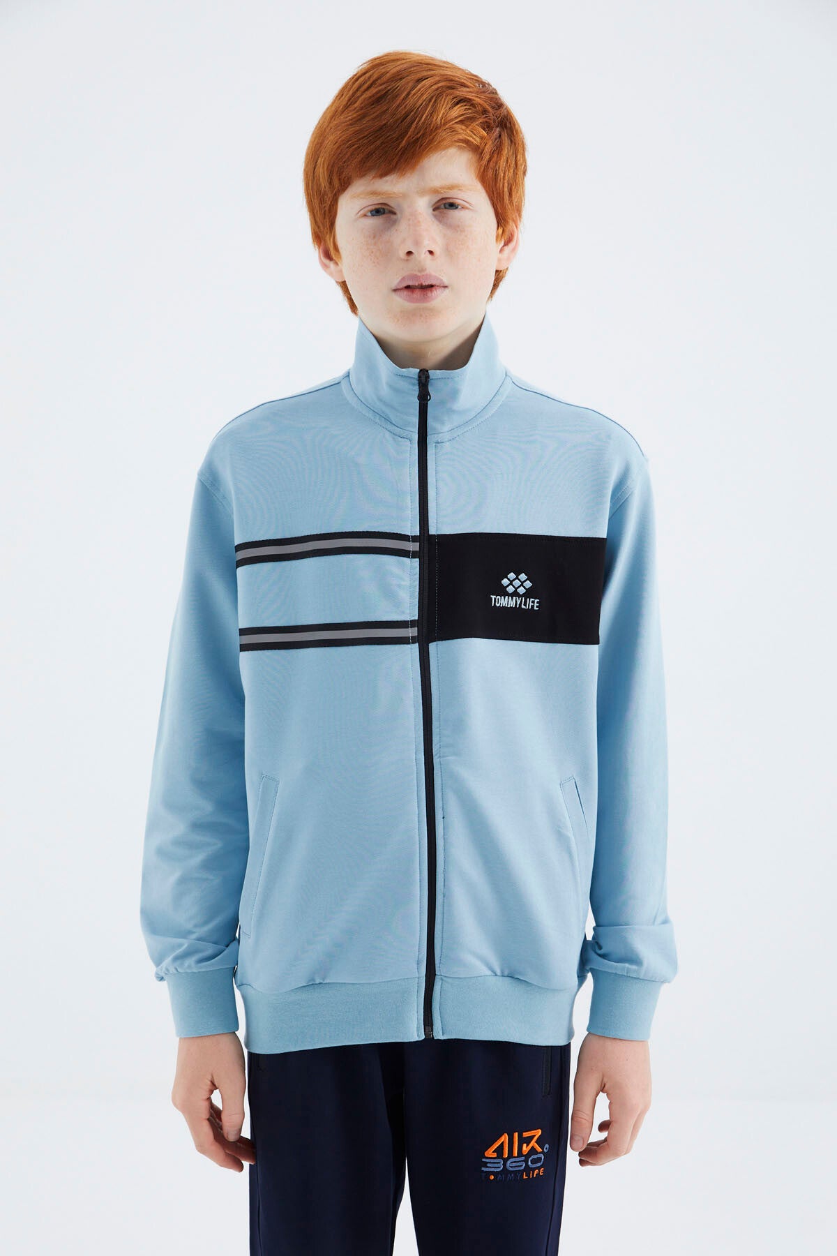 Açık Mavi Dik Yaka Erkek Çocuk Sweatshirt - 11183