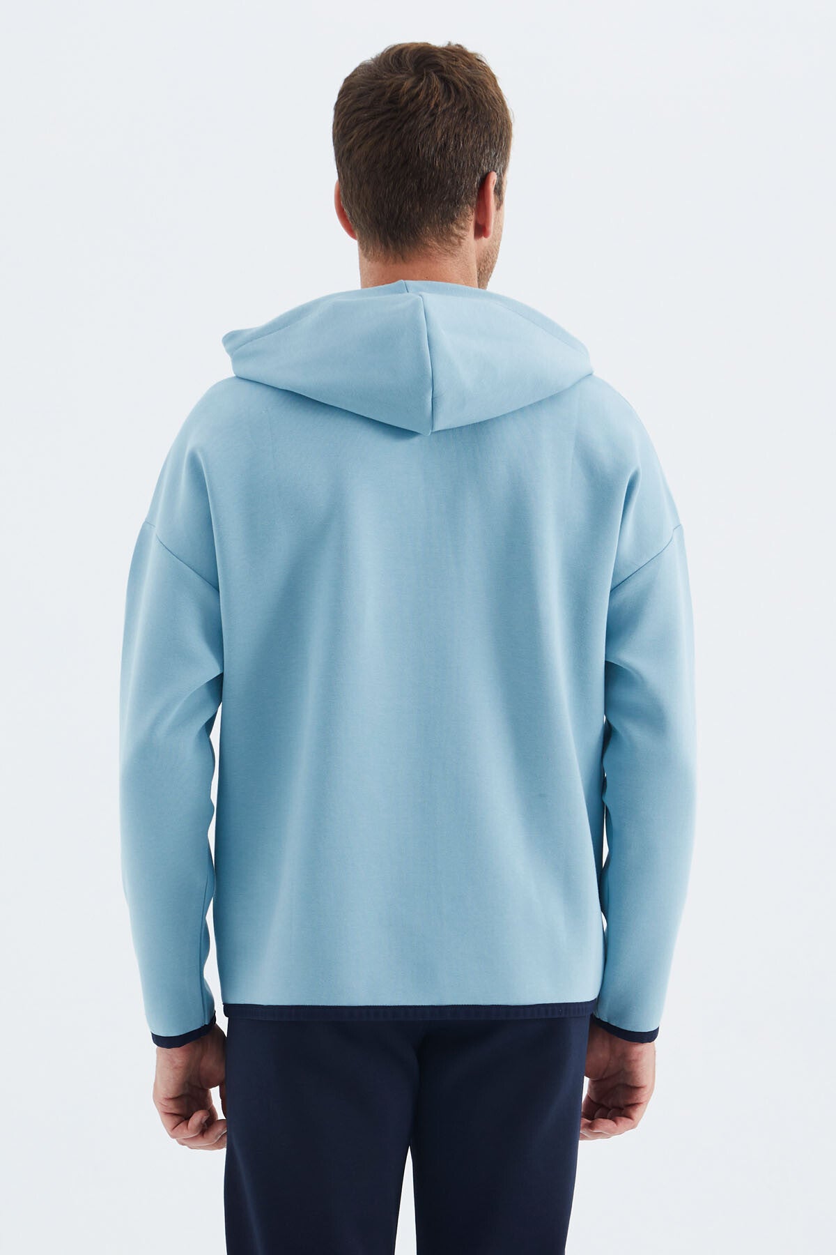 Açık Mavi Kapüşonlu  Gizli Cep Detaylı Erkek Sweatshirt - 88288