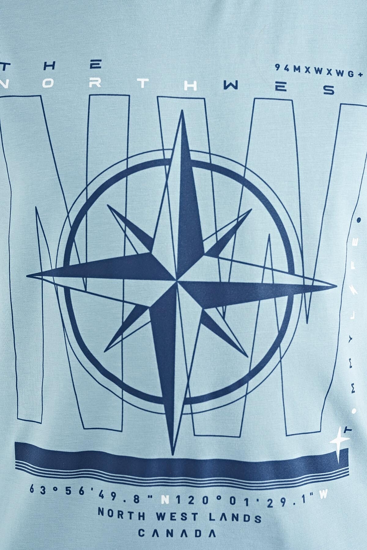 Açık Mavi Pusula Baskılı Standart Kalıp O Yaka Erkek Çocuk T-Shirt - 11106