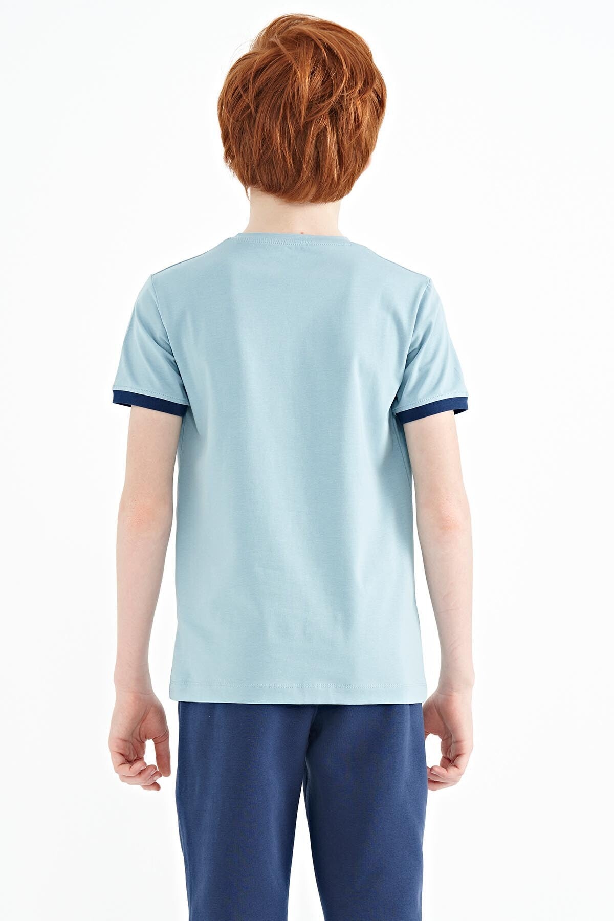 Açık Mavi Pusula Baskılı Standart Kalıp O Yaka Erkek Çocuk T-Shirt - 11106