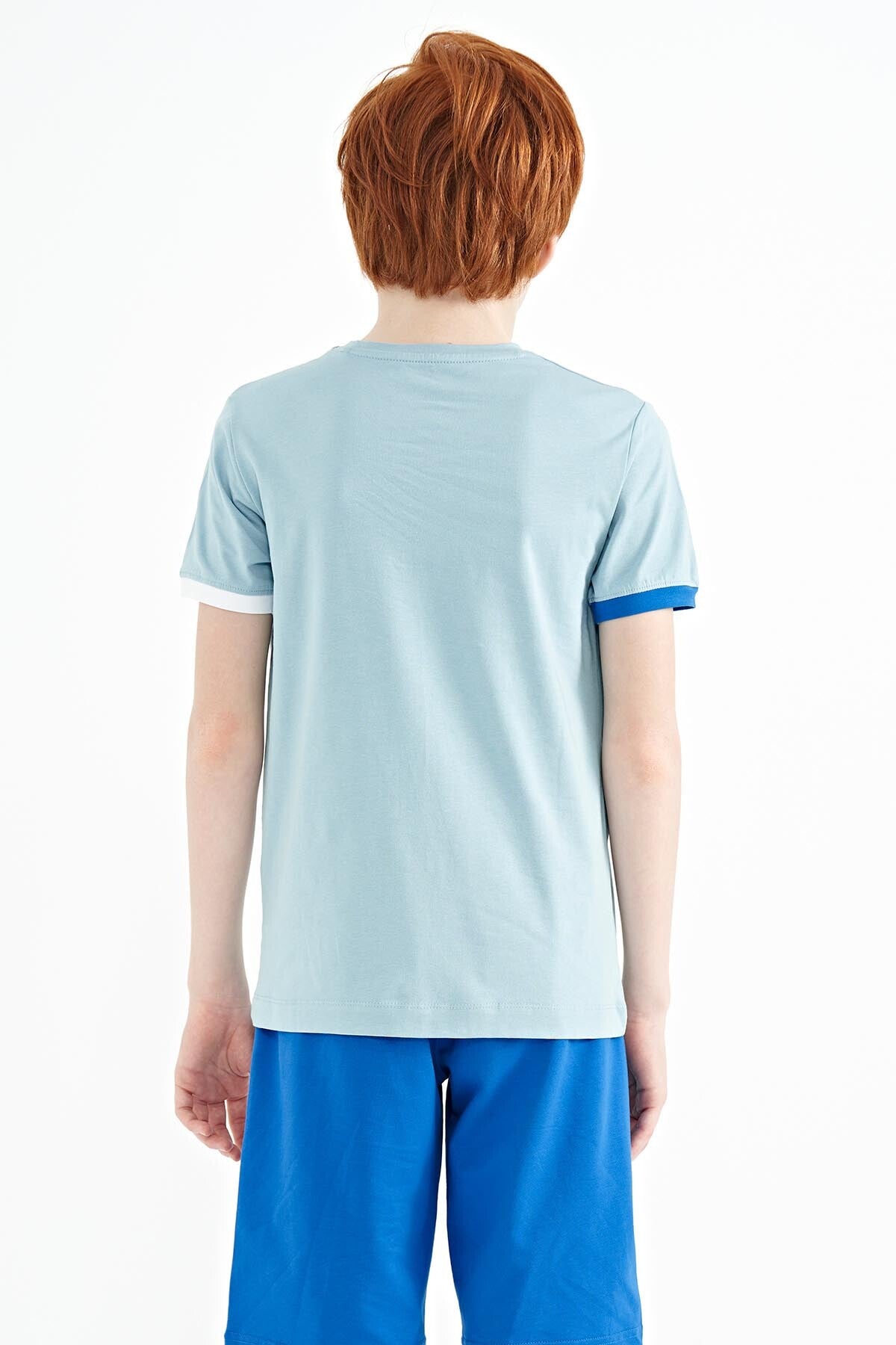 Açık Mavi Yazı Baskılı Standart Kalıp O Yaka Erkek  Çocuk T-Shirt - 11105