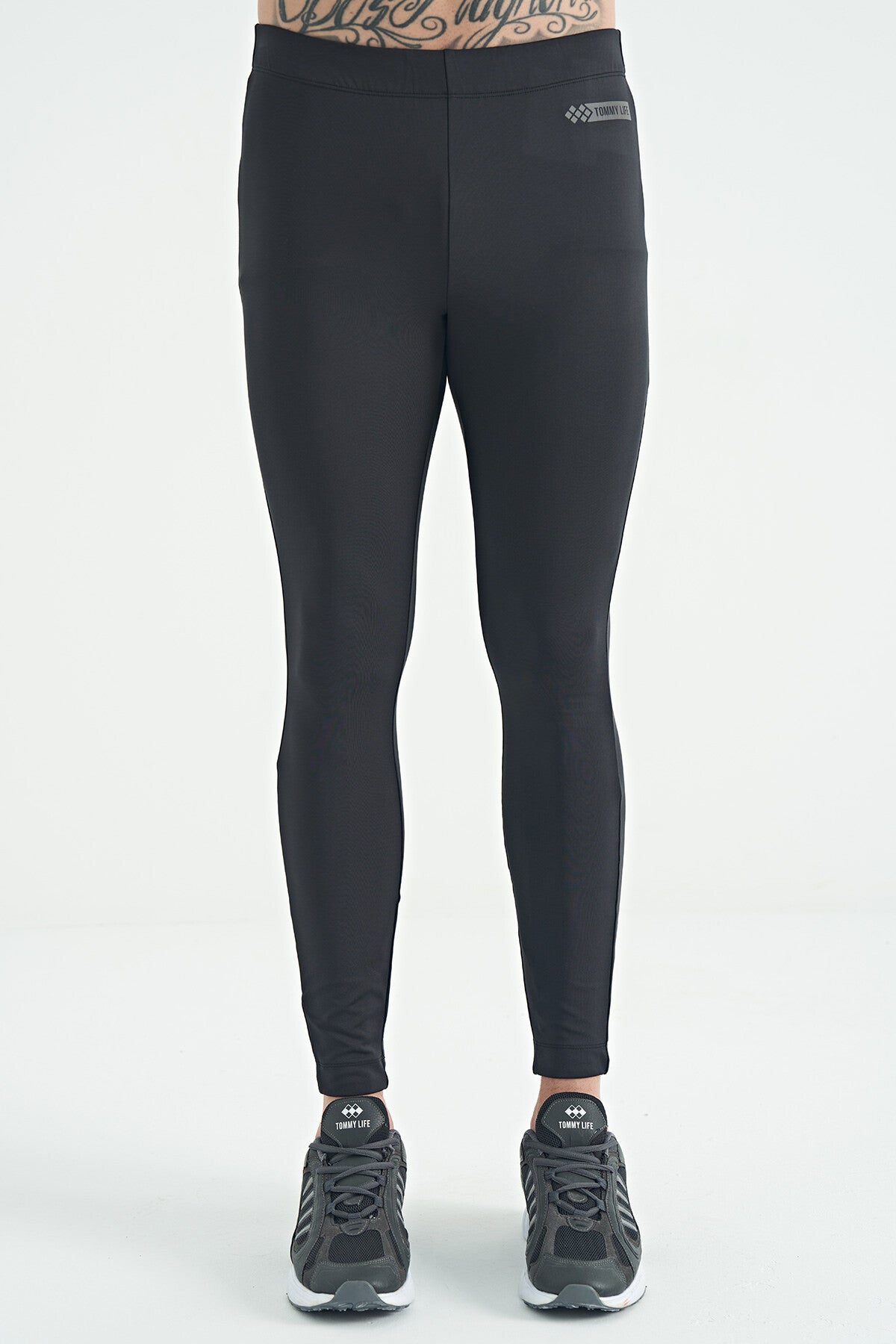 Antrasit Arka Bilek Baskı Detaylı Yüksek Bel Slim Fit Aktif Spor Erkek Tayt - 84988