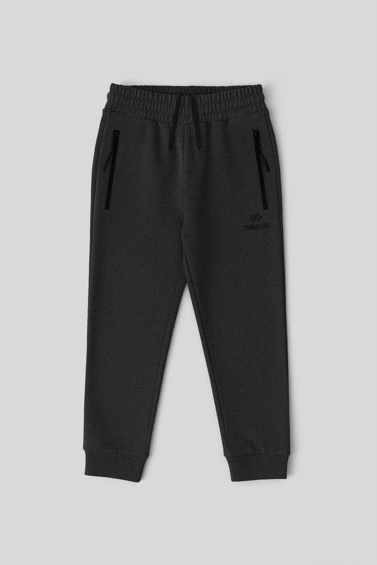 Antrasit Melanj Fermuarlı Standart Fit İnce Erkek Çocuk Eşofman Alt - 64042