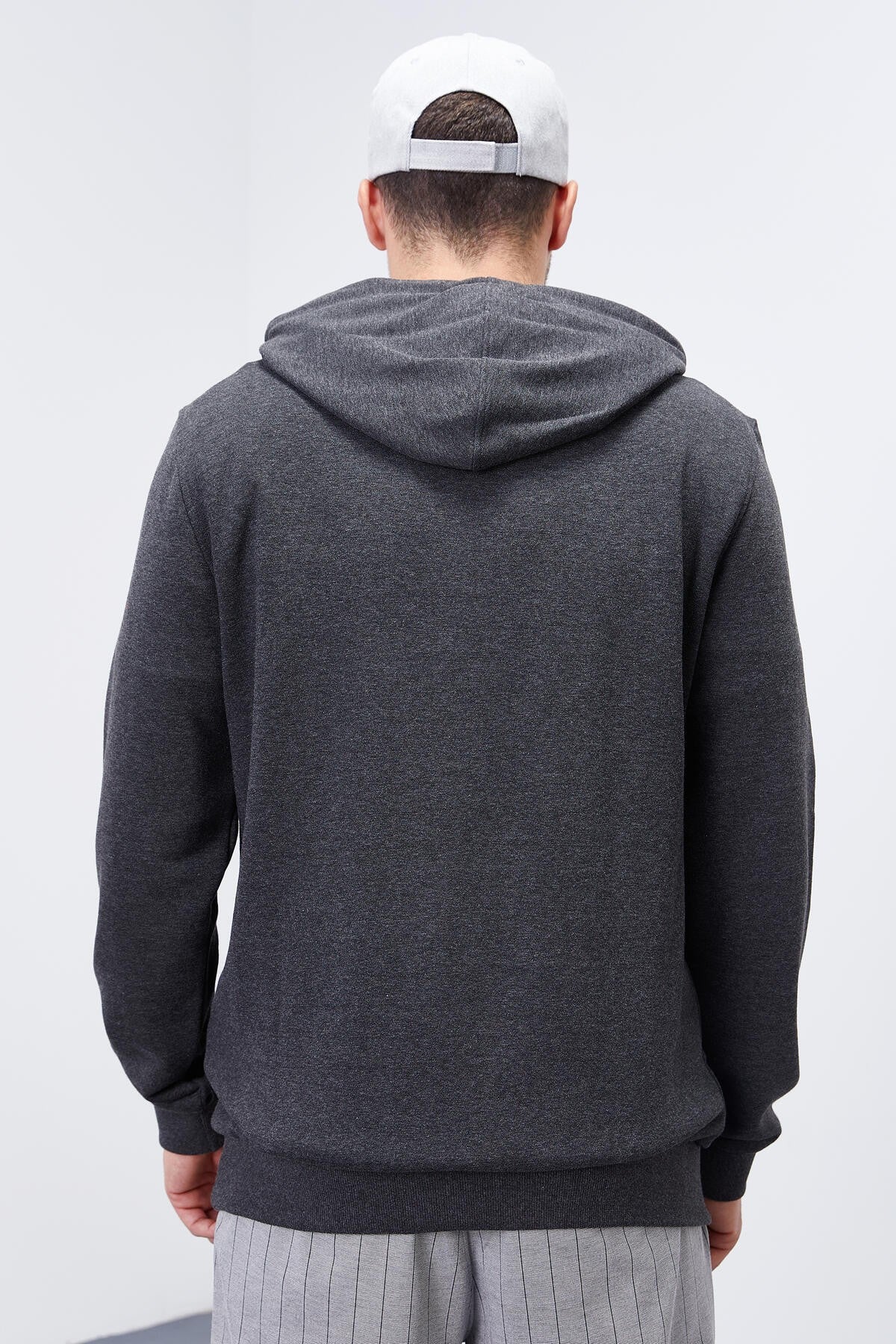 Antrasit Melanj Kanguru Cep Standart Kalıp Kapüşonlu Erkek Sweatshirt - 87872