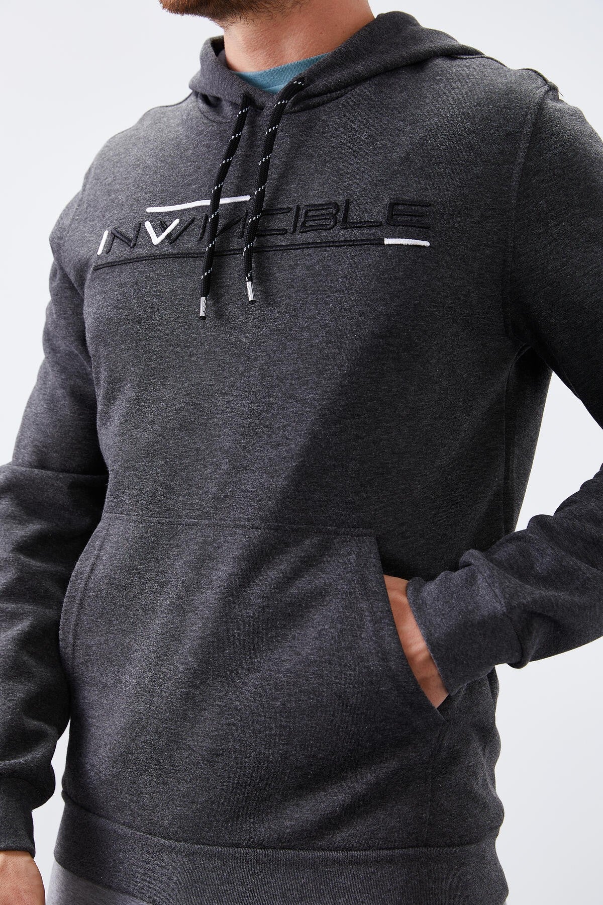 Antrasit Melanj Kanguru Cep Standart Kalıp Kapüşonlu Erkek Sweatshirt - 87883