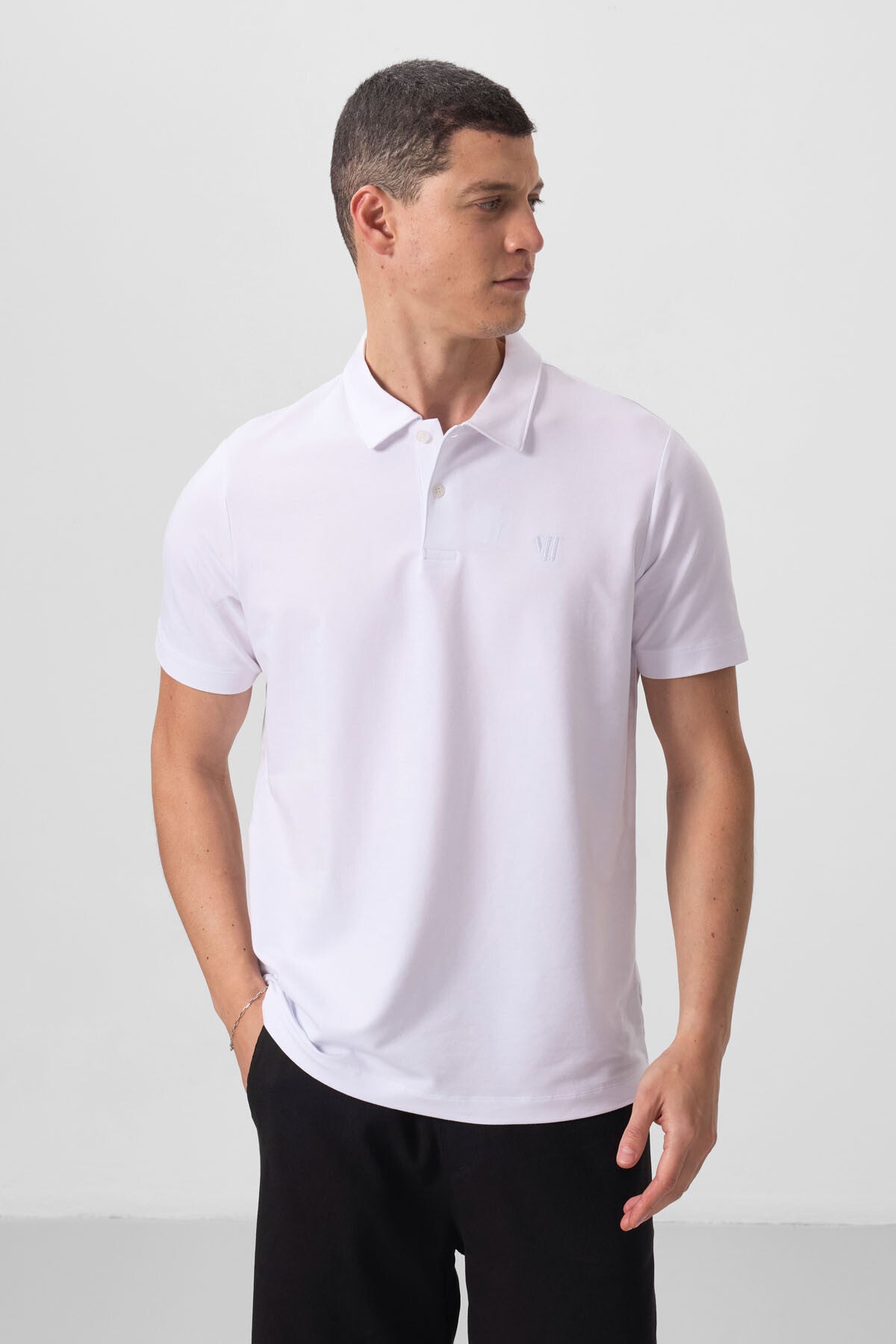 Beyaz Standart Kalıp Basic Polo Yaka Erkek T-Shirt - 87768