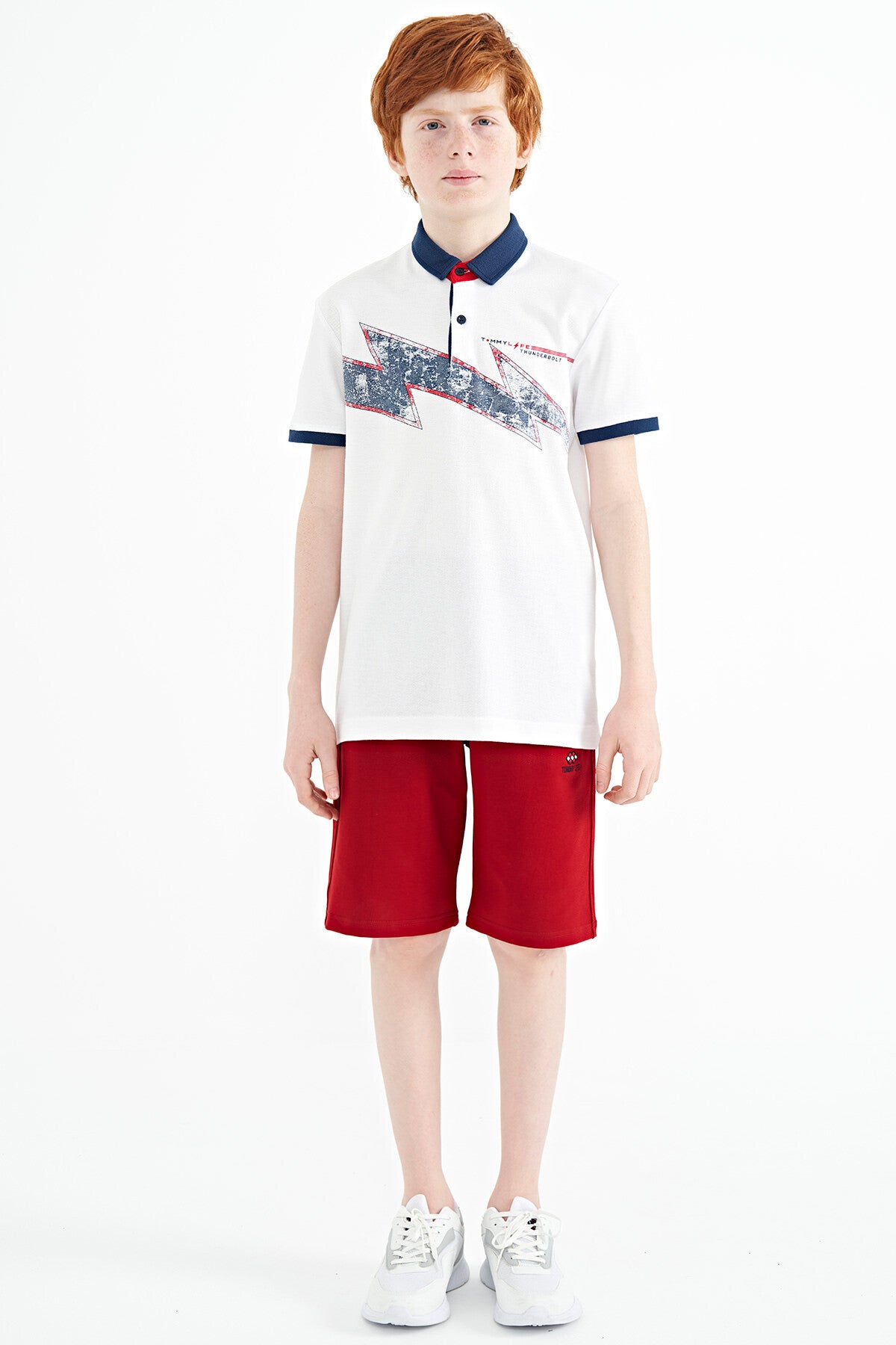 Beyaz Baskı Detaylı Standart Kalıp Polo Yaka Erkek Çocuk T-Shirt - 11154