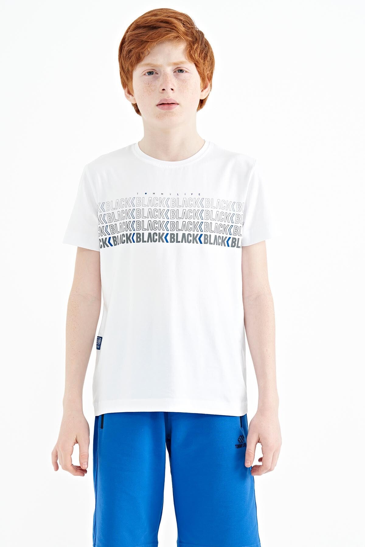 Beyaz Yazı Baskılı O Yaka Standart Kalıp Erkek Çocuk T-Shirt - 11149