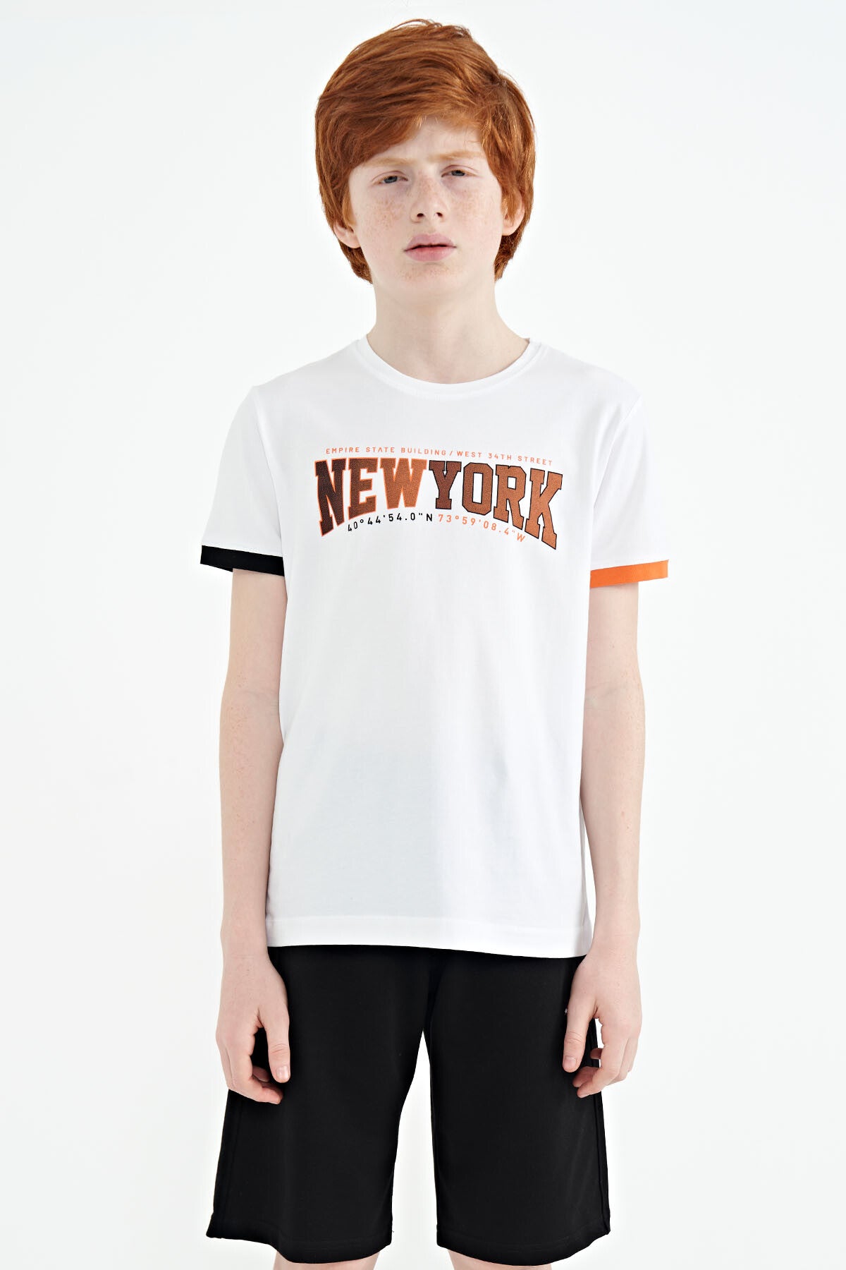 Beyaz Yazı Baskılı Standart Kalıp O Yaka Erkek  Çocuk T-Shirt - 11105
