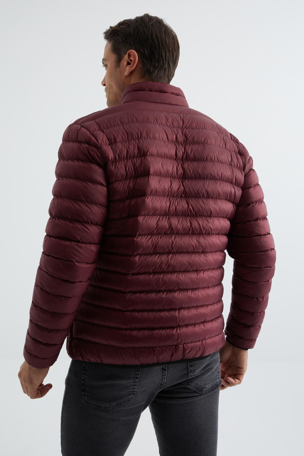 Bordo Fermuarlı Standart Kalıp Soğuğa Dayanıklı Erkek Şişme Mont - 88166