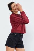 Burgundy Long Sleeve Relaxed Fit Hooded Women's Sweatshirt - 97115