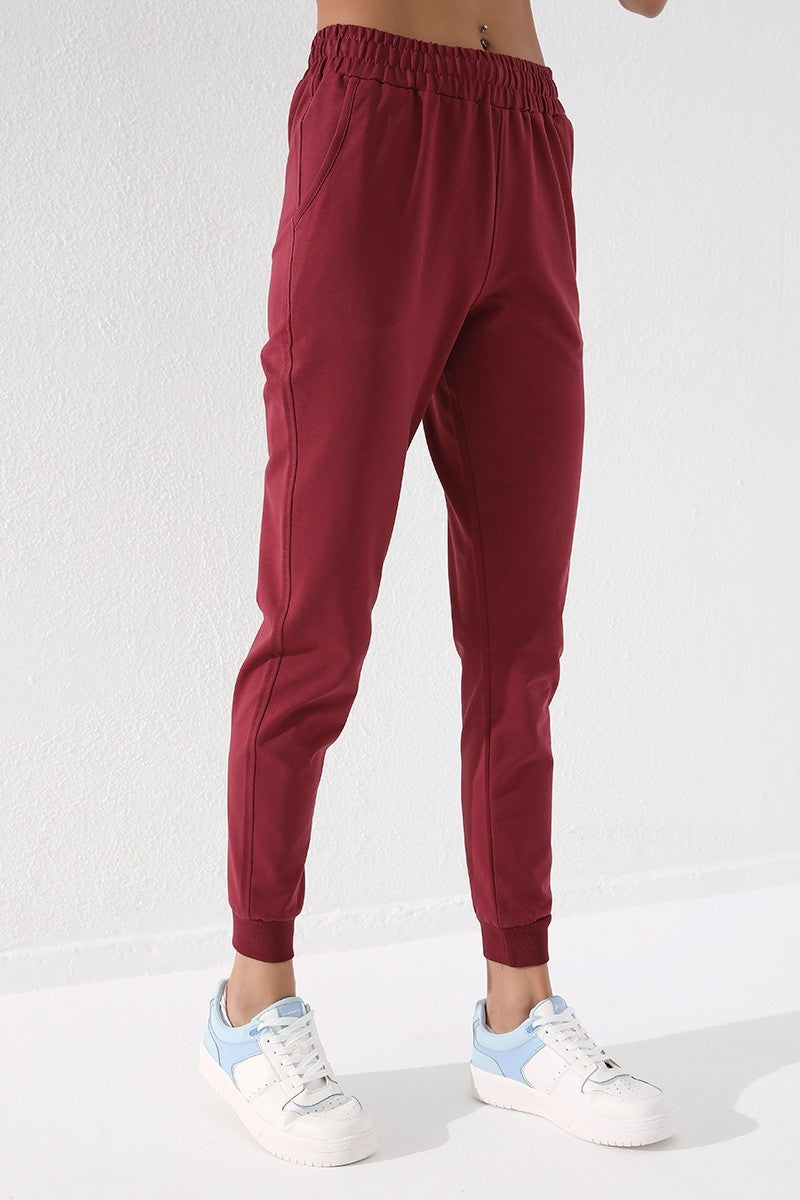 Bordo Yüksek Bel Jogger Rahat Form Manşetli Kadın Eşofman Alt - 94561