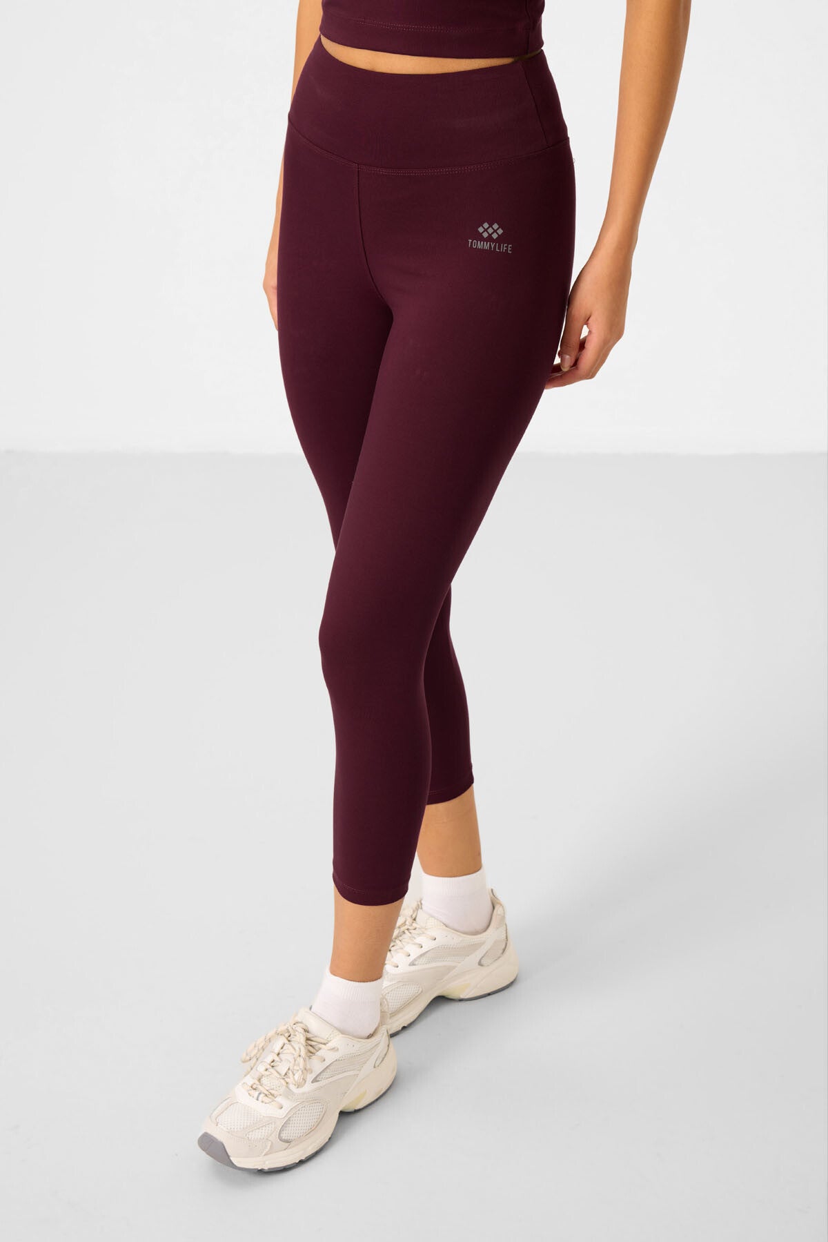 Bordo Yüksek Bel Kapri-Crop Atlet Slim Fit Kadın Tayt Takım - 95284