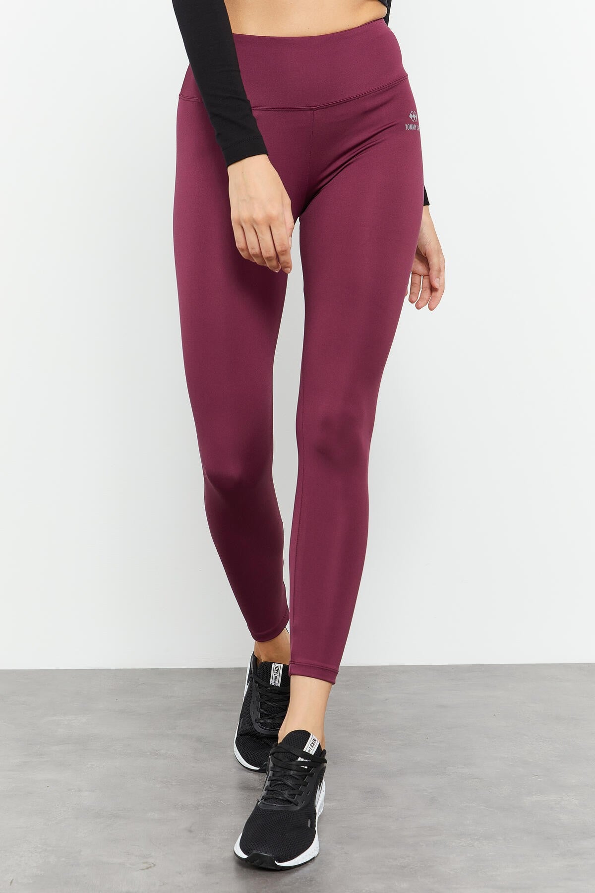 Bordo Yüksek Bel Streç Slim Fit Dar Paça Kadın Tayt - 94545