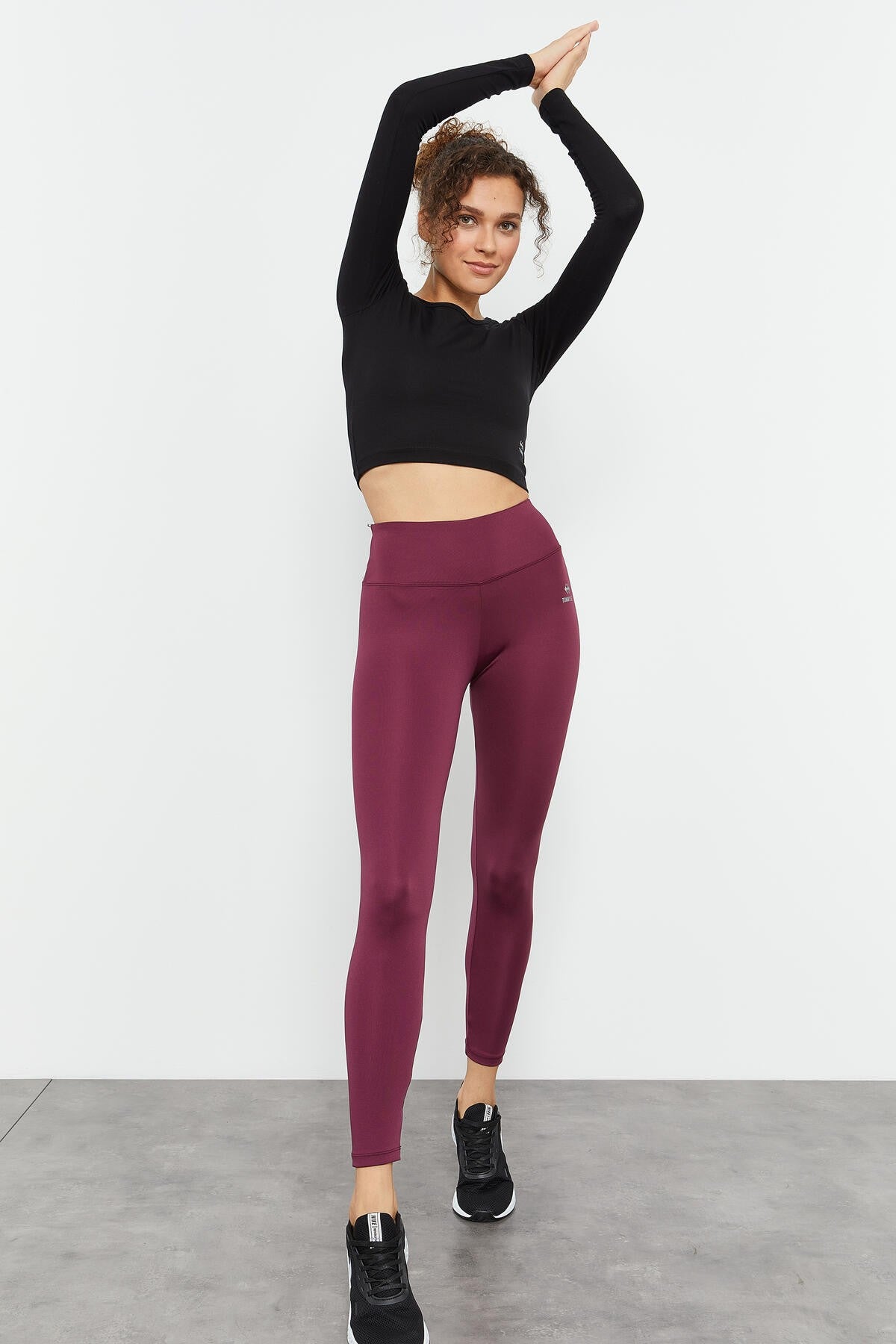 Bordo Yüksek Bel Streç Slim Fit Dar Paça Kadın Tayt - 94545