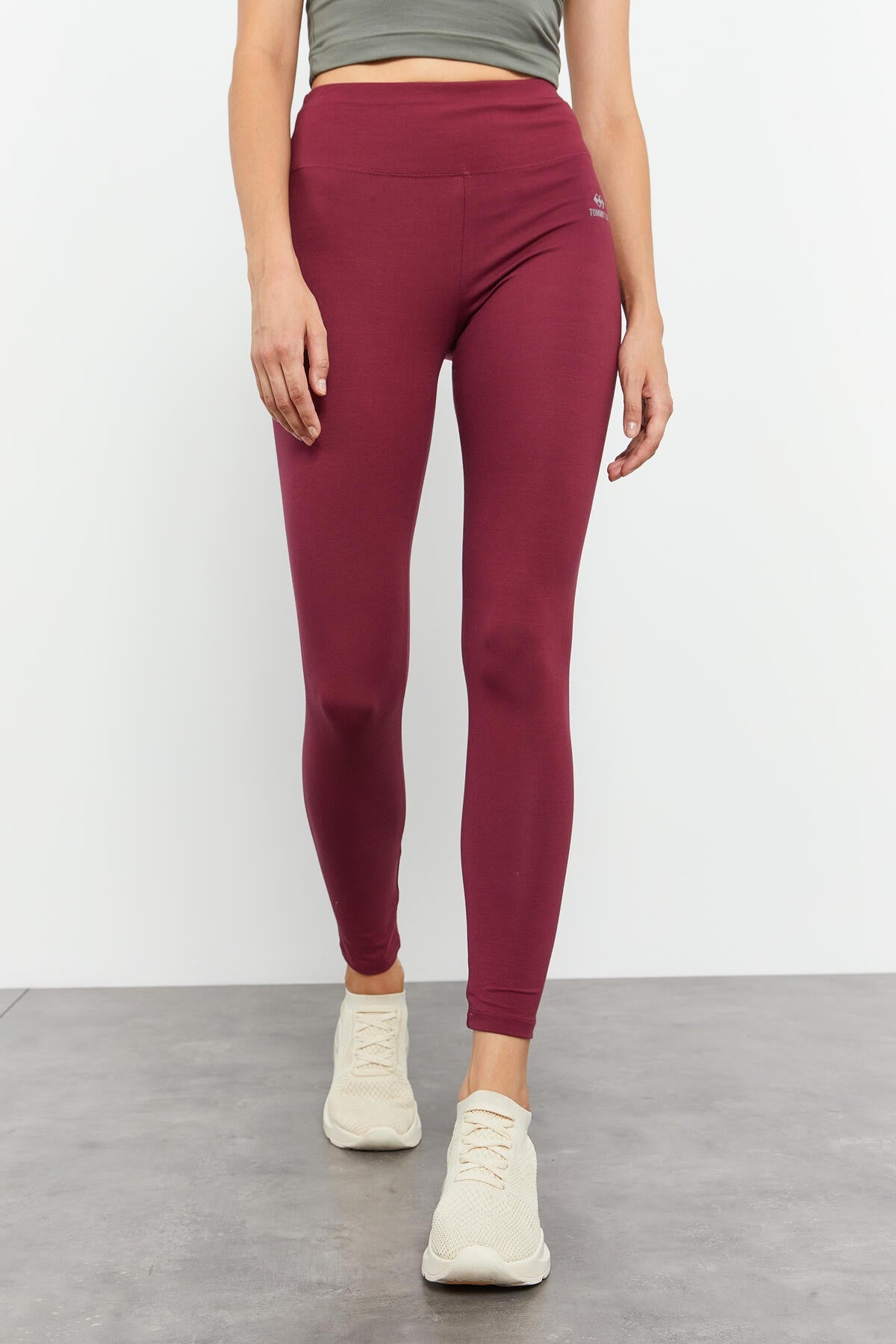 Bordo Yüksek Bel Toparlayıcı Slim Fit Dar Paça Kadın Tayt - 94011