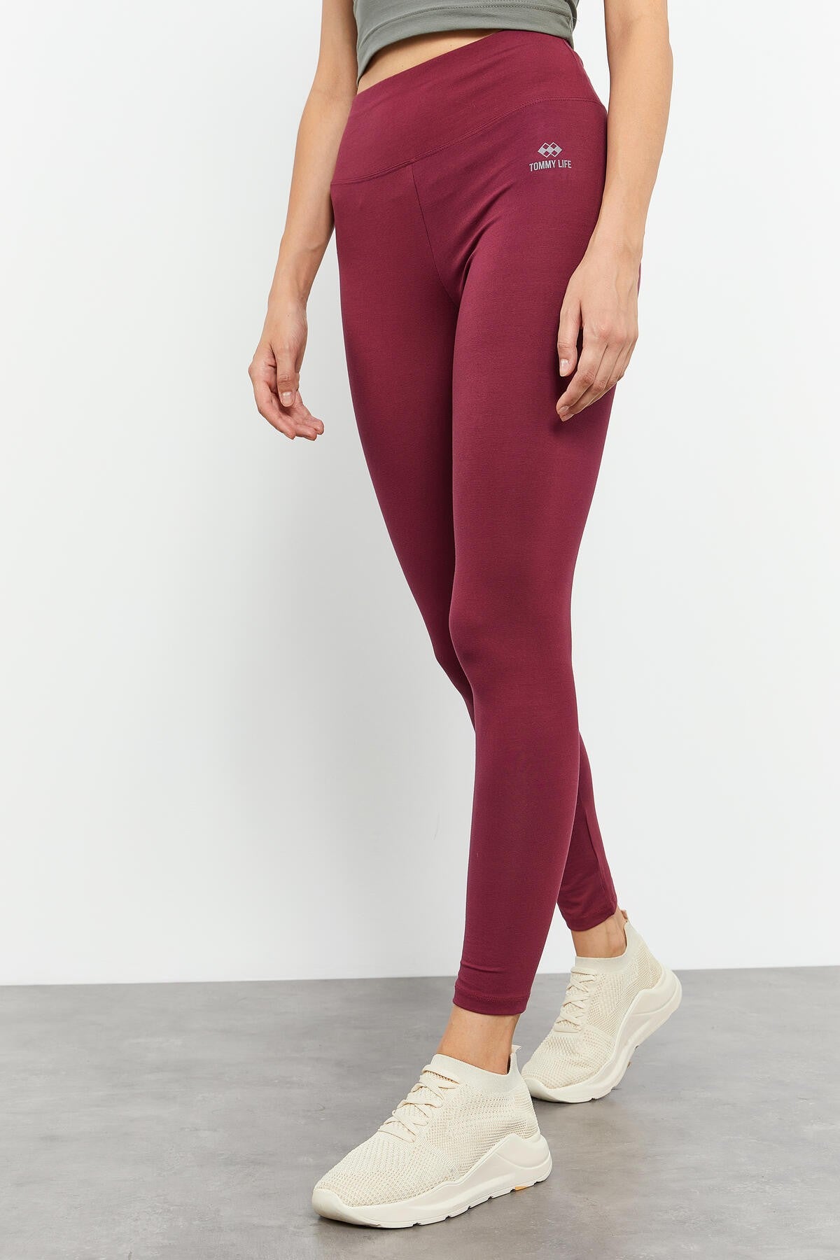 Bordo Yüksek Bel Toparlayıcı Slim Fit Dar Paça Kadın Tayt - 94011