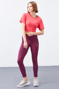 Bordo Yüksek Bel Toparlayıcı Slim Fit Dar Paça Kadın Tayt  - 94568