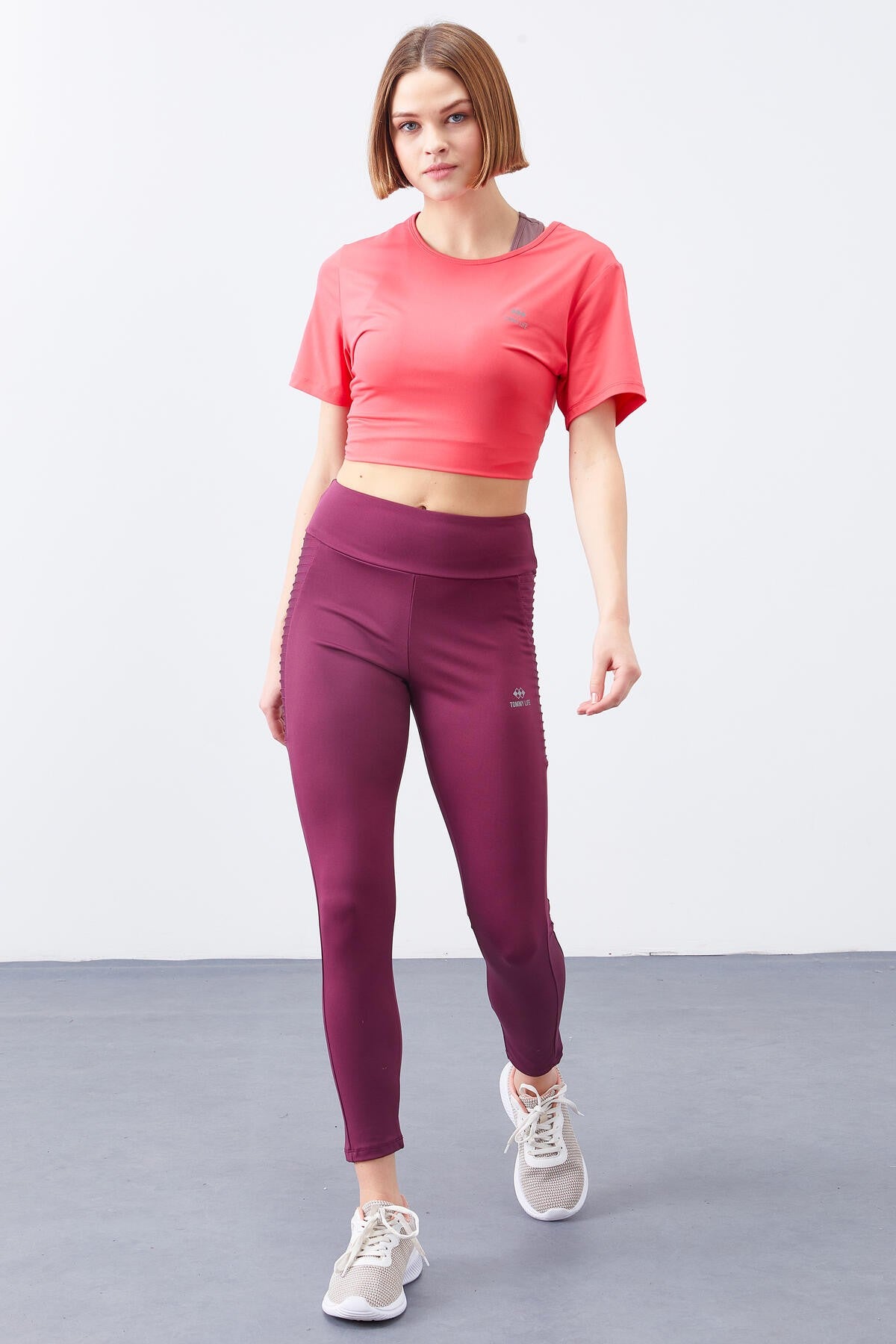 Bordo Yüksek Bel Toparlayıcı Slim Fit Dar Paça Kadın Tayt  - 94568