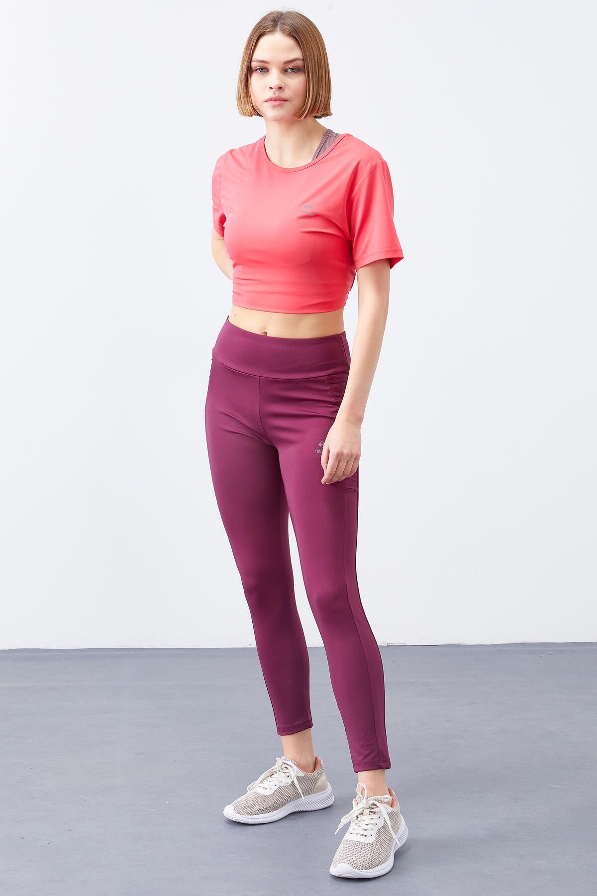 Bordo Yüksek Bel Toparlayıcı Slim Fit Dar Paça Kadın Tayt  - 94568