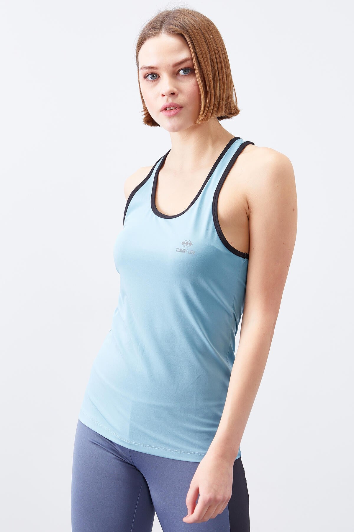 Buz Mavi Çapraz Askılı Kolsuz Standart Kalıp Kadın Spor Atlet  - 97094