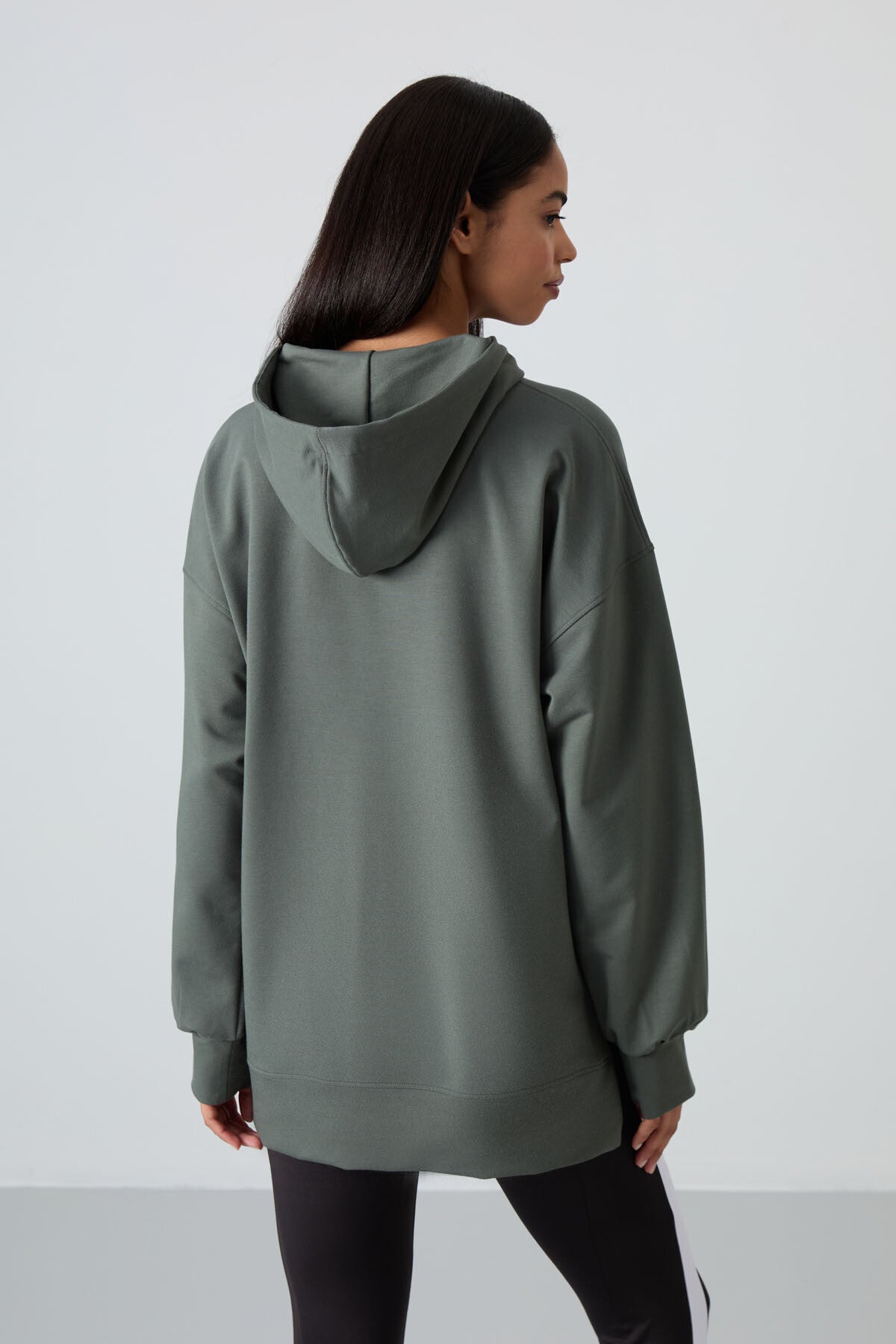 Çağla Balon Kol Yazı Nakışlı Kadın Oversize Tunik Sweatshirt - 97163