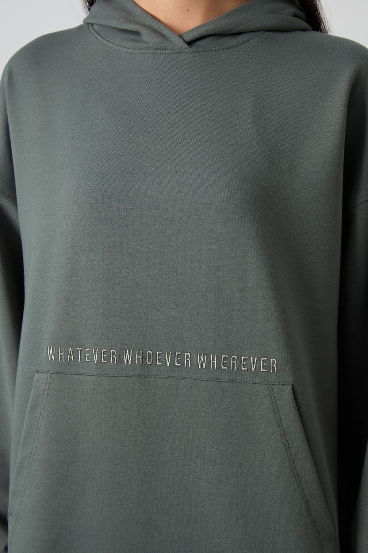 Çağla Balon Kol Yazı Nakışlı Kadın Oversize Tunik Sweatshirt - 97163