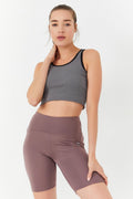 Olive Basic Sleeveless Slim Fit U Neck Women's Crop Top Tank - 97162