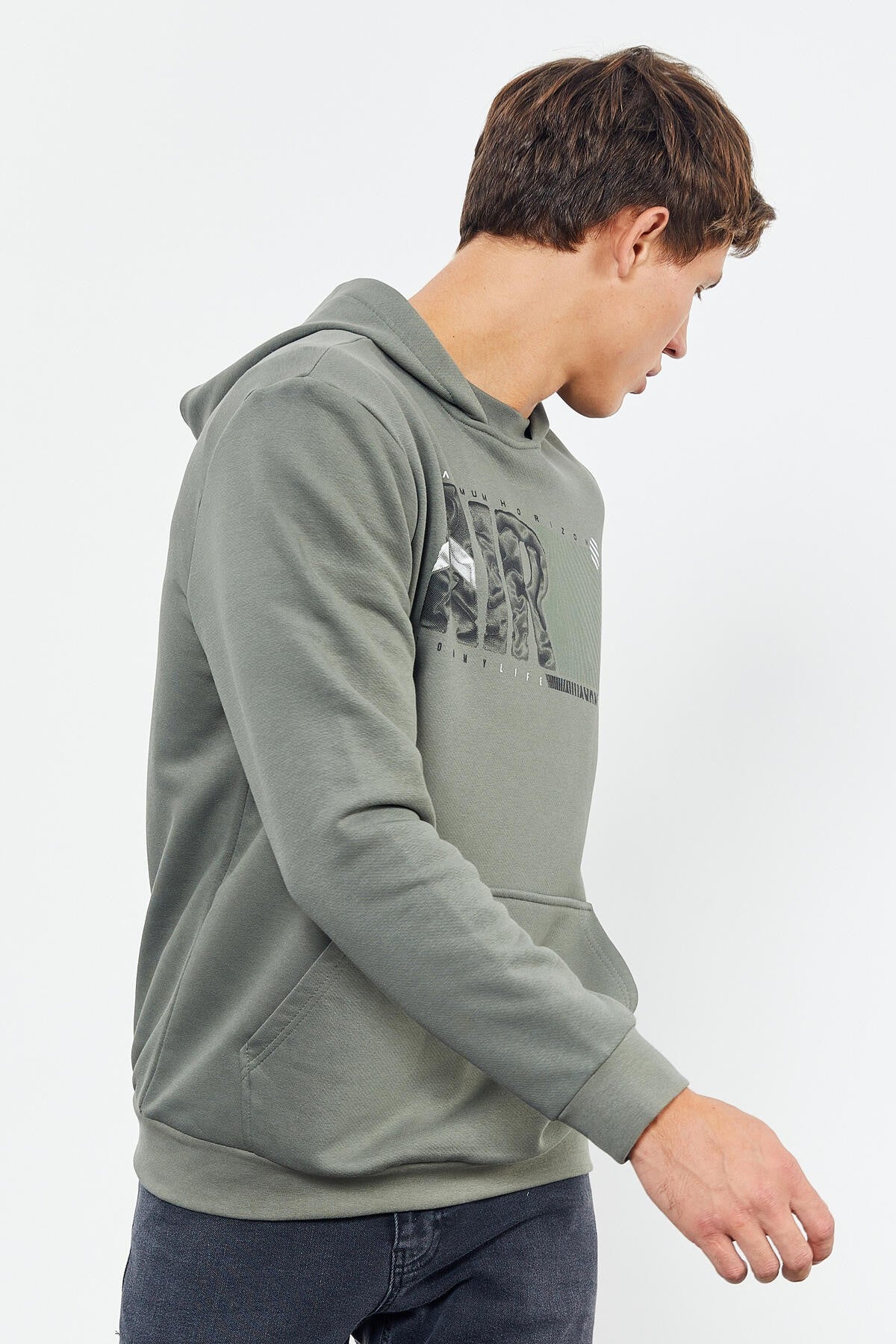 Çağla Air Yazı Baskılı Kapüşonlu Rahat Form Erkek Sweatshirt - 88009