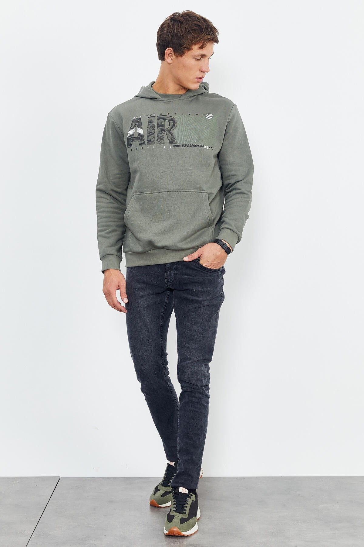 Çağla Air Yazı Baskılı Kapüşonlu Rahat Form Erkek Sweatshirt - 88009