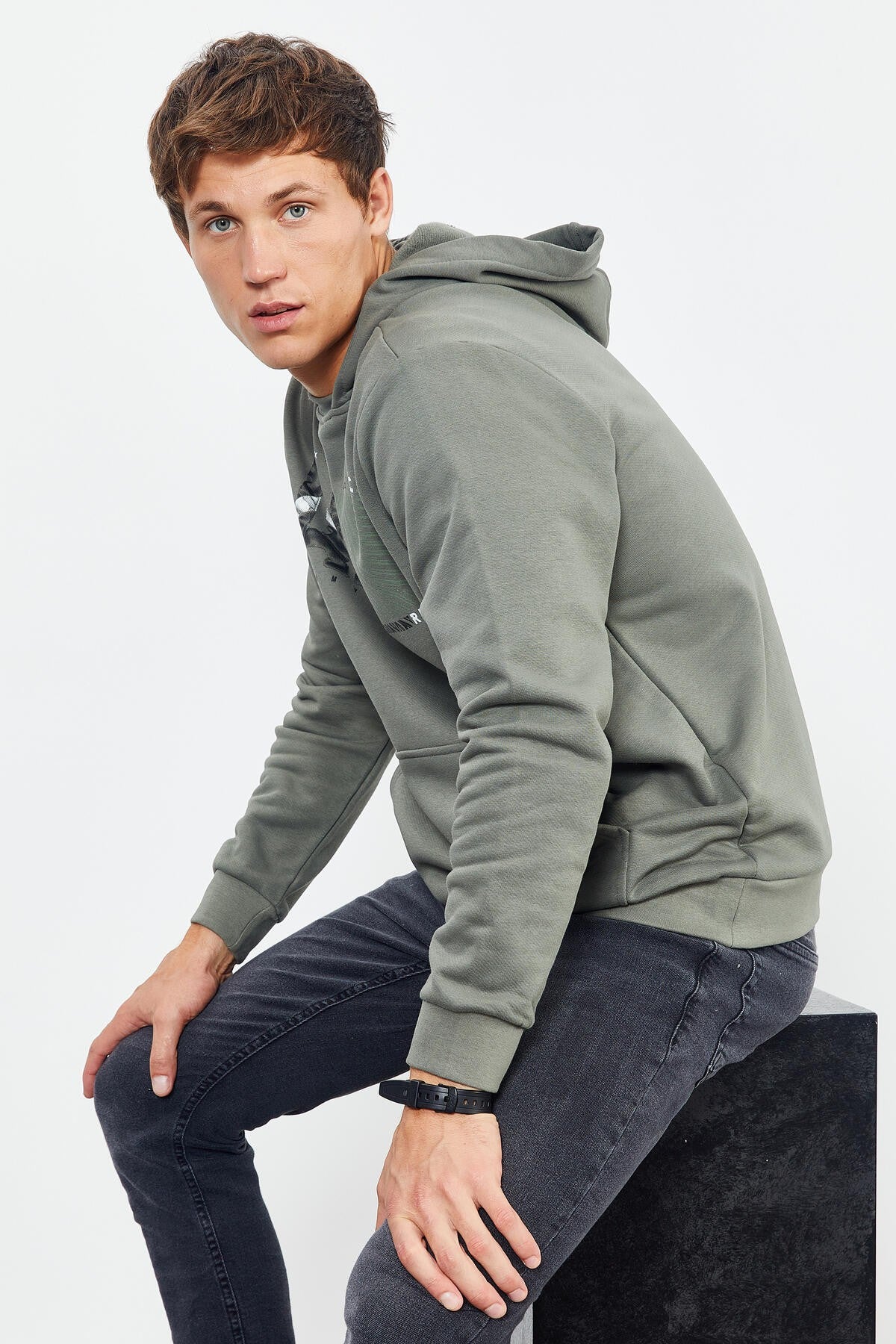 Çağla Air Yazı Baskılı Kapüşonlu Rahat Form Erkek Sweatshirt - 88009