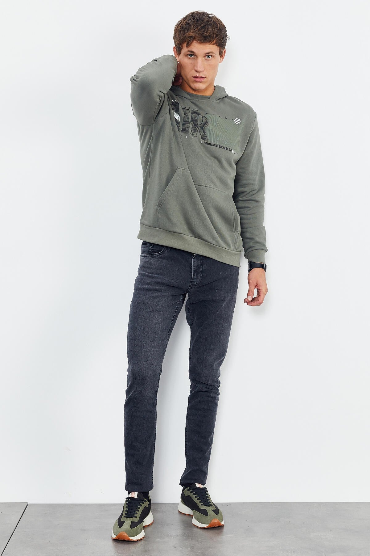 Çağla Air Yazı Baskılı Kapüşonlu Rahat Form Erkek Sweatshirt - 88009