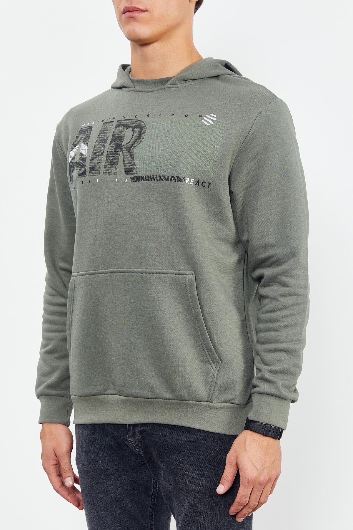 Çağla Air Yazı Baskılı Kapüşonlu Rahat Form Erkek Sweatshirt - 88009