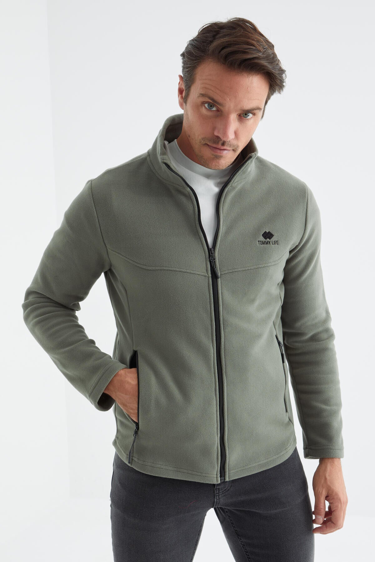 Çağla Fermuarlı Dik Yaka Standart Kalıp Erkek Polar Sweatshirt - 88134