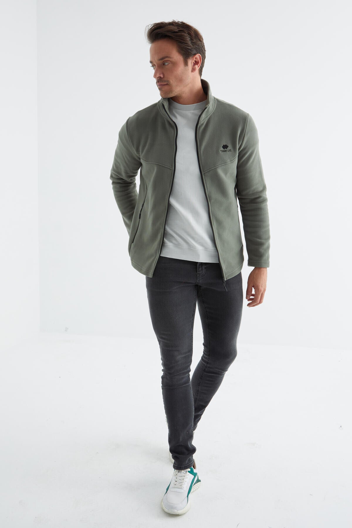 Çağla Fermuarlı Dik Yaka Standart Kalıp Erkek Polar Sweatshirt - 88134