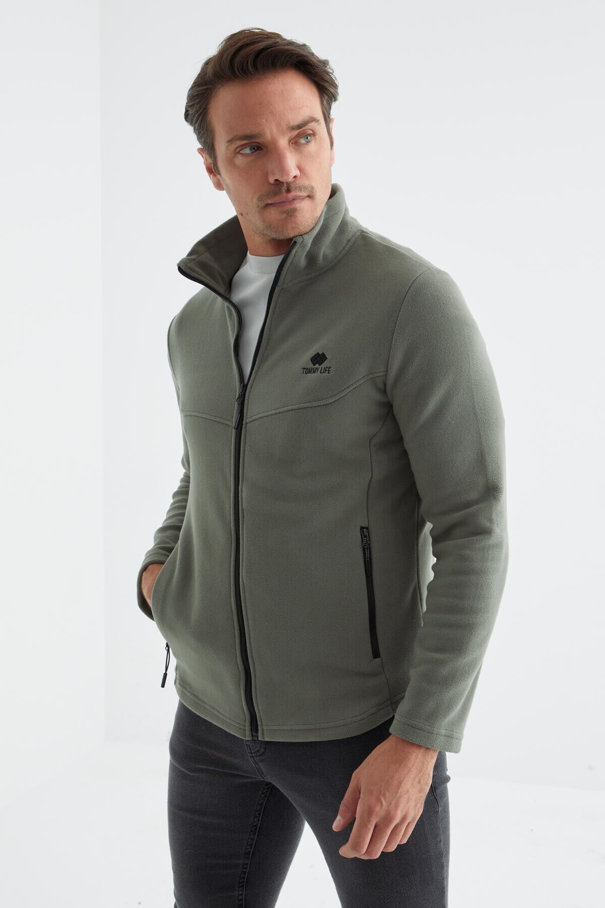 Çağla Fermuarlı Dik Yaka Standart Kalıp Erkek Polar Sweatshirt - 88134
