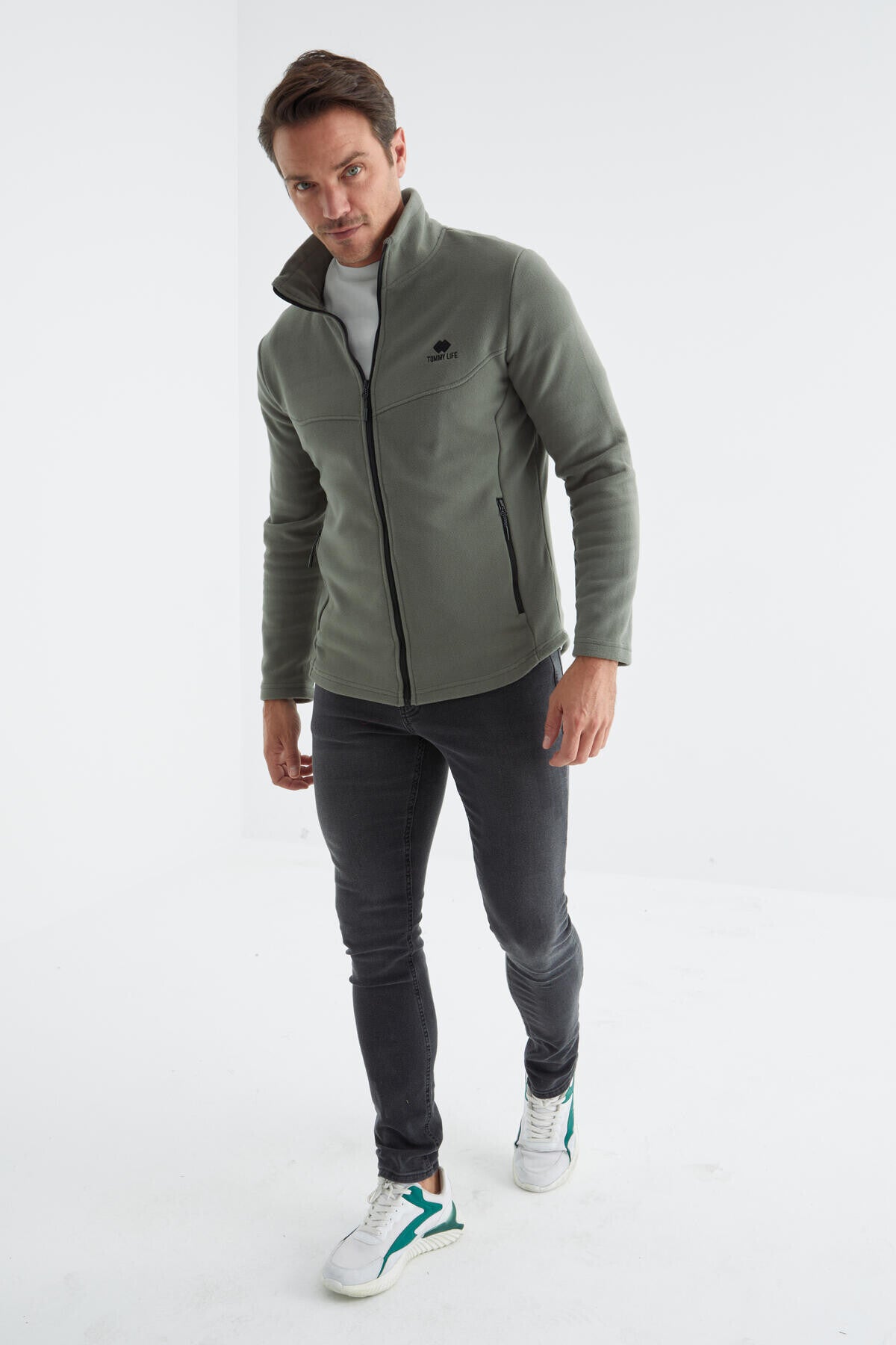 Çağla Fermuarlı Dik Yaka Standart Kalıp Erkek Polar Sweatshirt - 88134