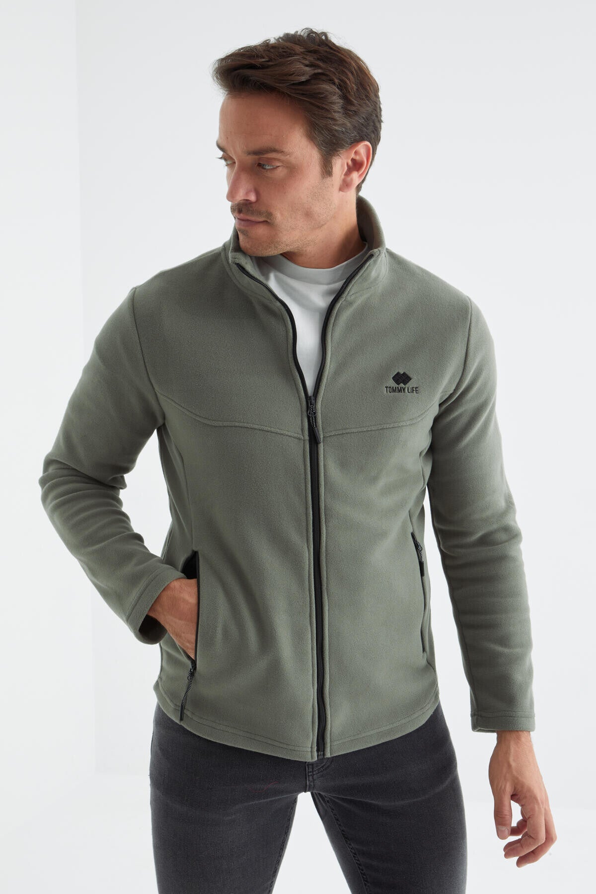 Çağla Fermuarlı Dik Yaka Standart Kalıp Erkek Polar Sweatshirt - 88134