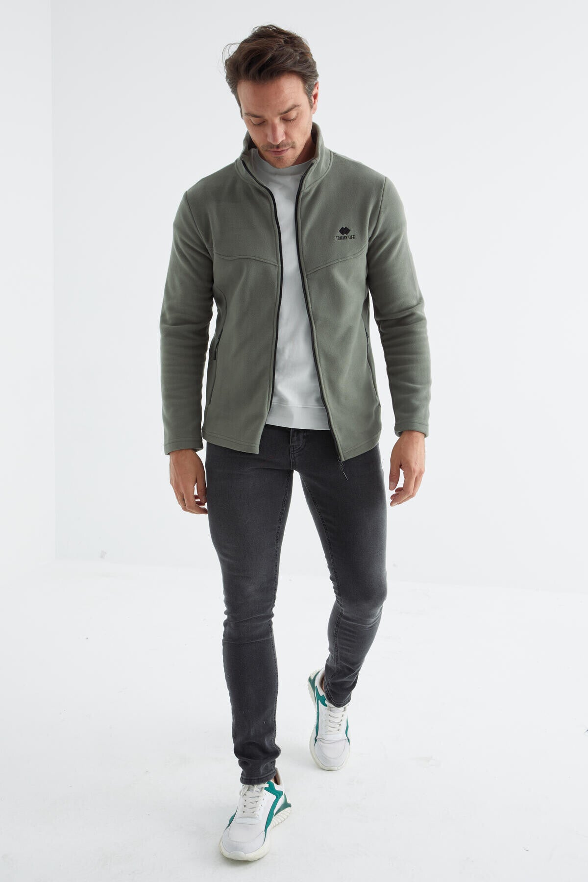 Çağla Fermuarlı Dik Yaka Standart Kalıp Erkek Polar Sweatshirt - 88134