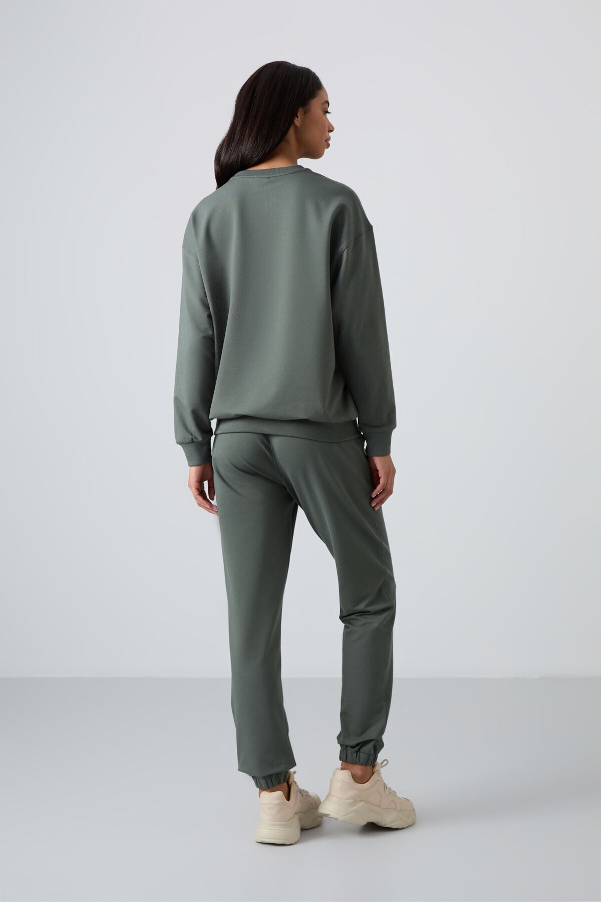 Çağla Basic Pamuklu O Yaka Oversize Lastik Paça Kadın Eşofman Takım - 95287