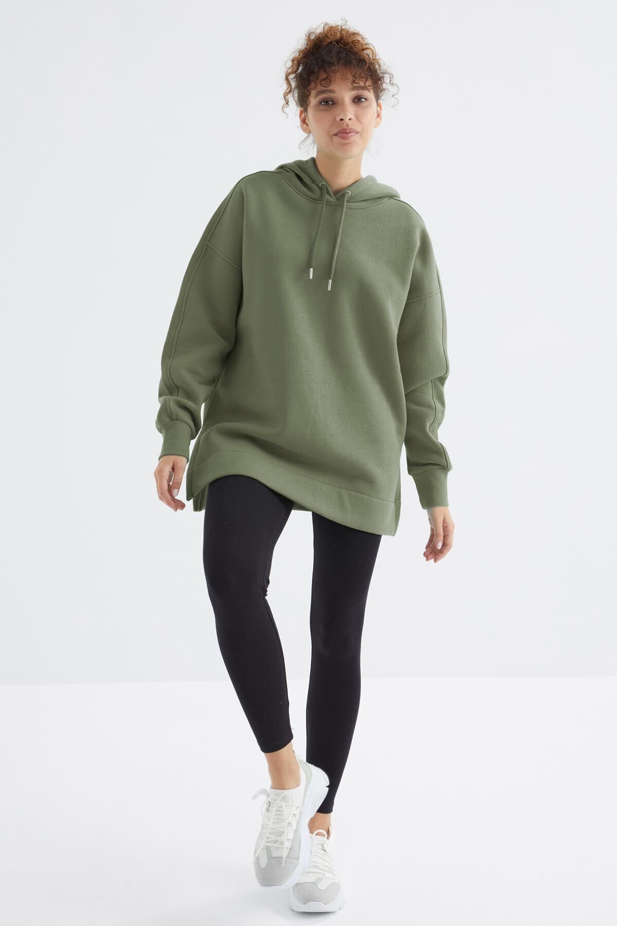 Çağla Reglan Kol Basic Kapüşonlu Oversize Sweatshirt Tunik - 97242