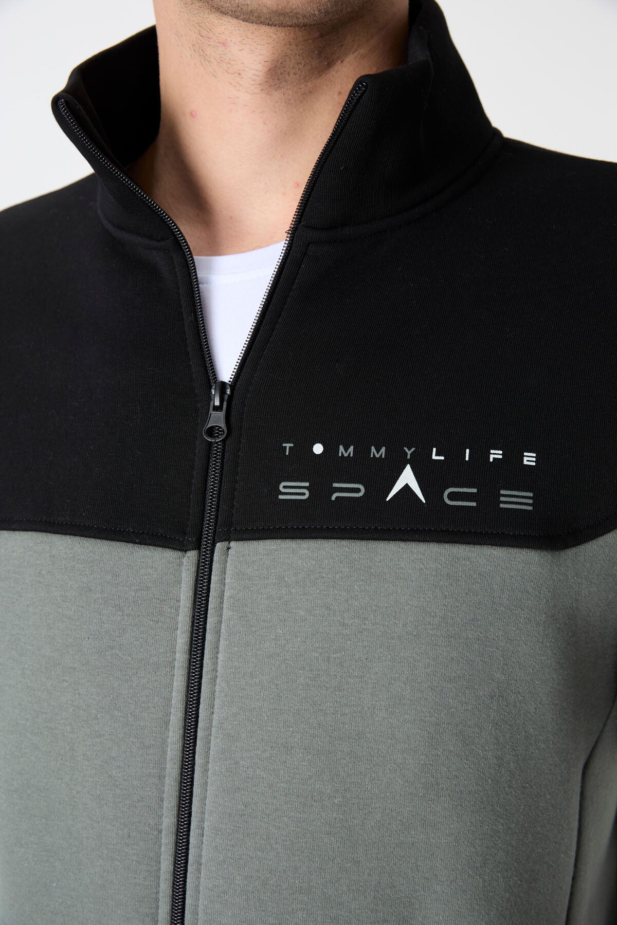 Çağla - Siyah Dik Yaka  Renk Geçişli İçi Polarlı Erkek Eşofman Takımı  - 85186