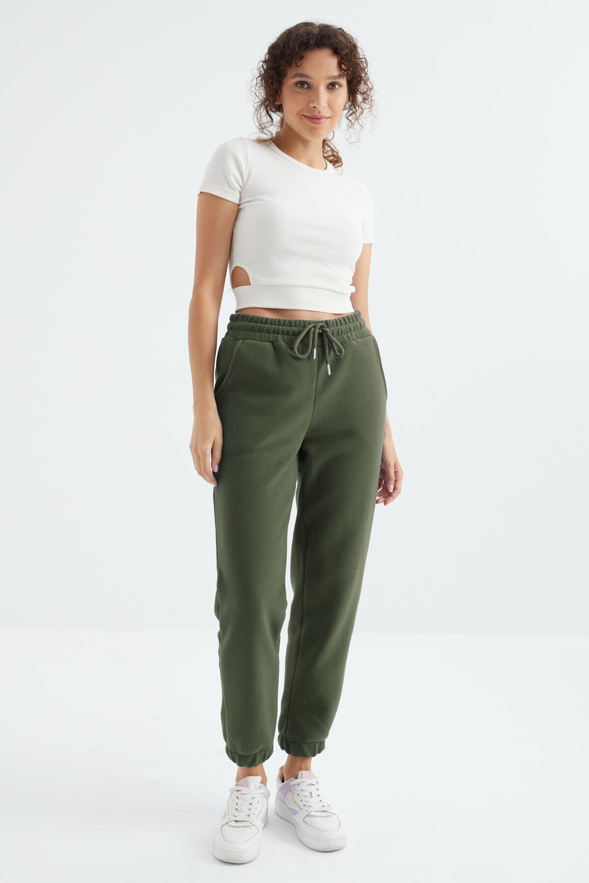 Çağla Yüksek Bel Basic Bağcıklı Jogger Polar Kadın Eşofman Alt - 94622
