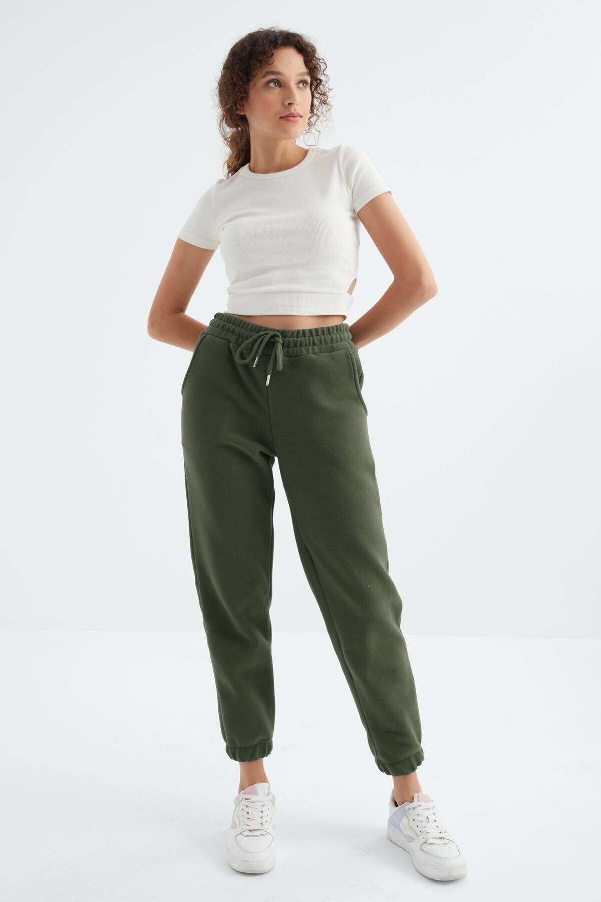 Çağla Yüksek Bel Basic Bağcıklı Jogger Polar Kadın Eşofman Alt - 94622