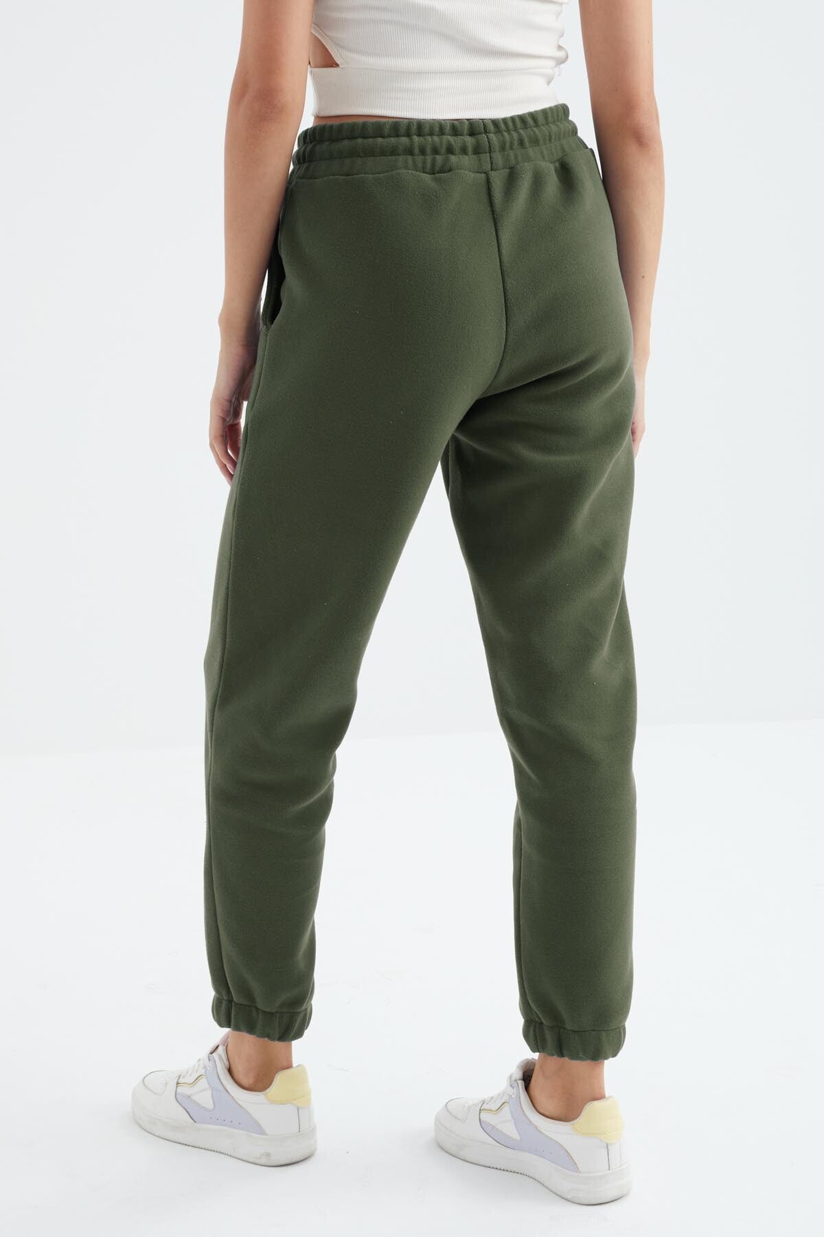 Çağla Yüksek Bel Basic Bağcıklı Jogger Polar Kadın Eşofman Alt - 94622